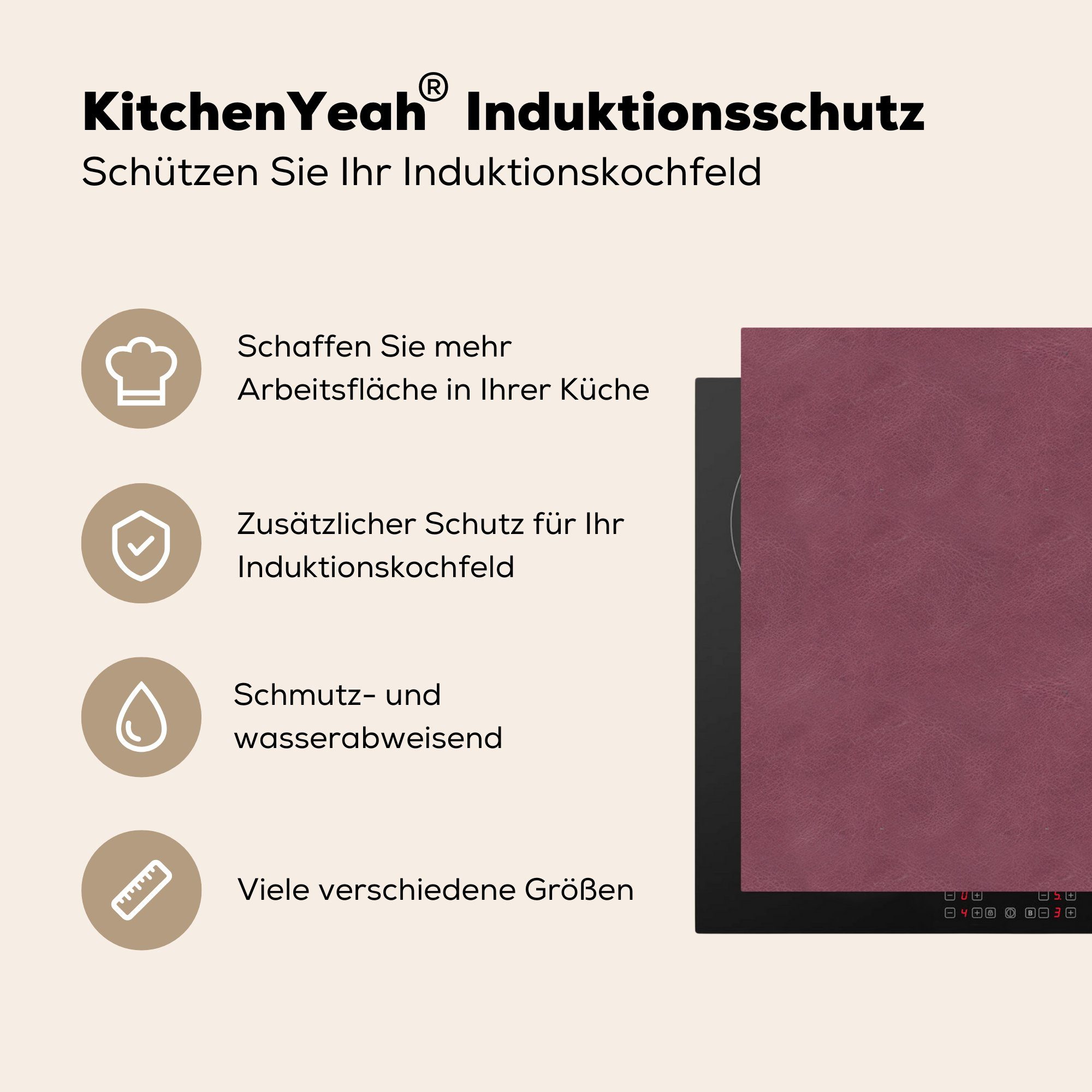 (1 Vinyl, - cm, - Rosa Induktionsschutz 83x51 Arbeitsplatte Leder Ceranfeldabdeckung, tlg), für Tierfell, Herdblende-/Abdeckplatte - MuchoWow küche