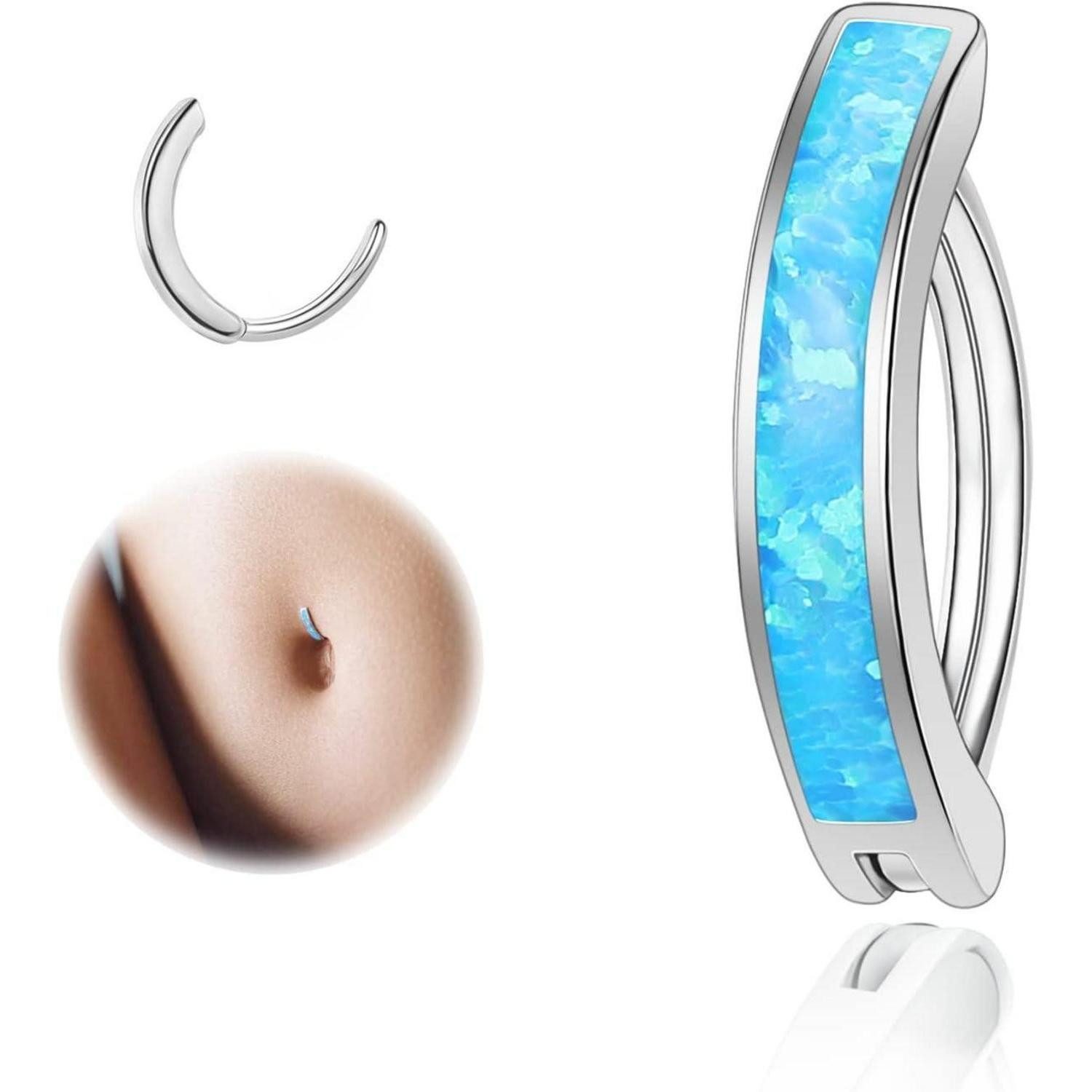 ZS Bauchnabelpiercing Opal Bauchnabelpiercing 925 Silber 14G Clicker Nabel Barbell frauen