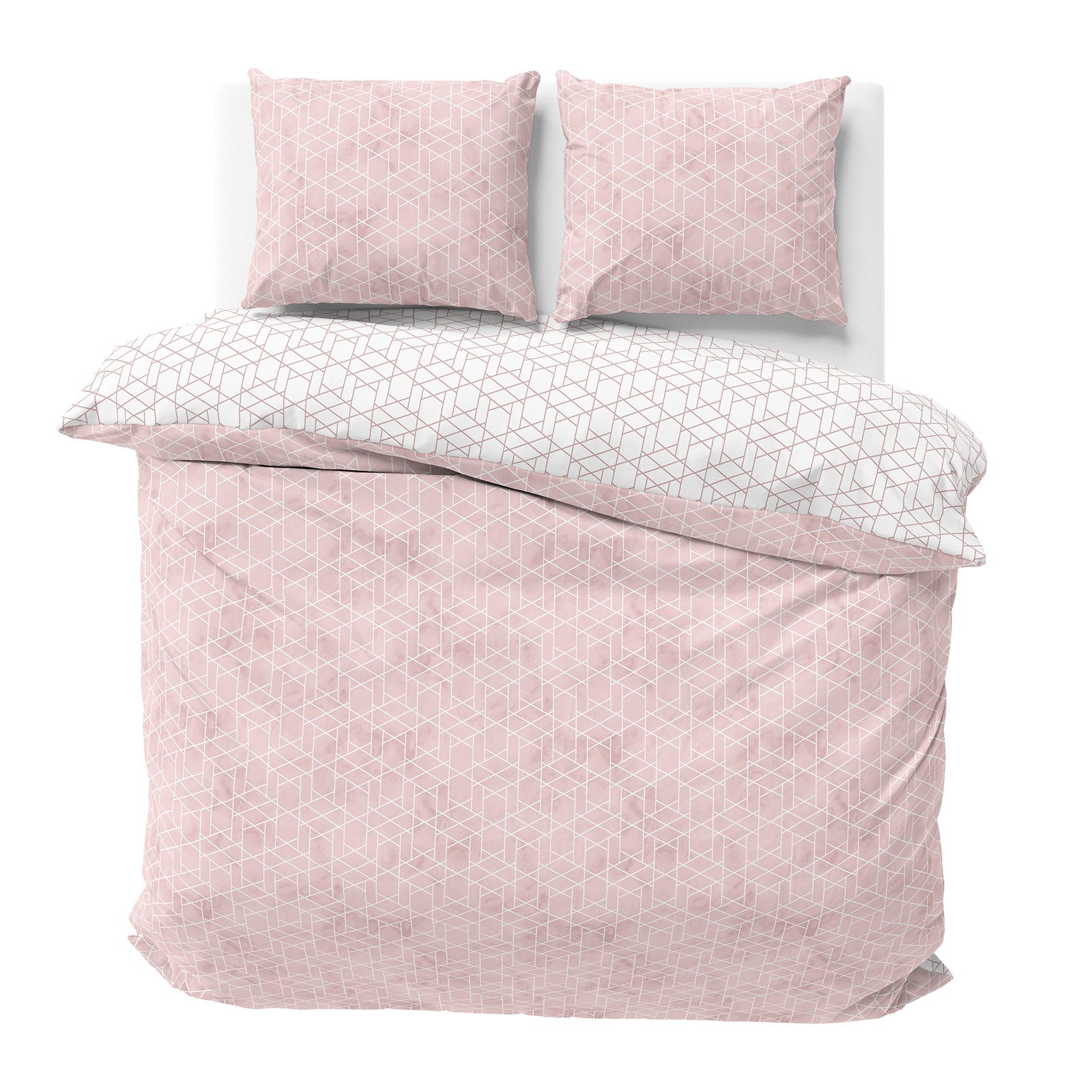 Visaggio Bettwäsche 100% Baumwolle Bettbezug Set in 6 Größen fein gewebt, Renforcé, 3 teilig, modernes Rauten Design in Rosa Weiß