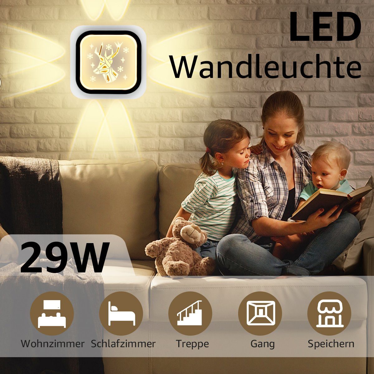 Schwarz-Quadratisch LED integriert, Warmweiß 7Magic LED fest 3000K, Dekolicht, LED Wandlampe