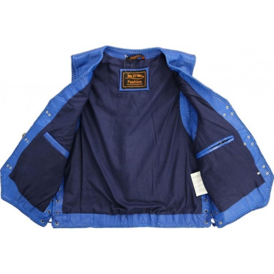 MDM Motorradweste Blaue Herren Lederweste aus Rindsleder Biker Kutte – Bild 3 von 4