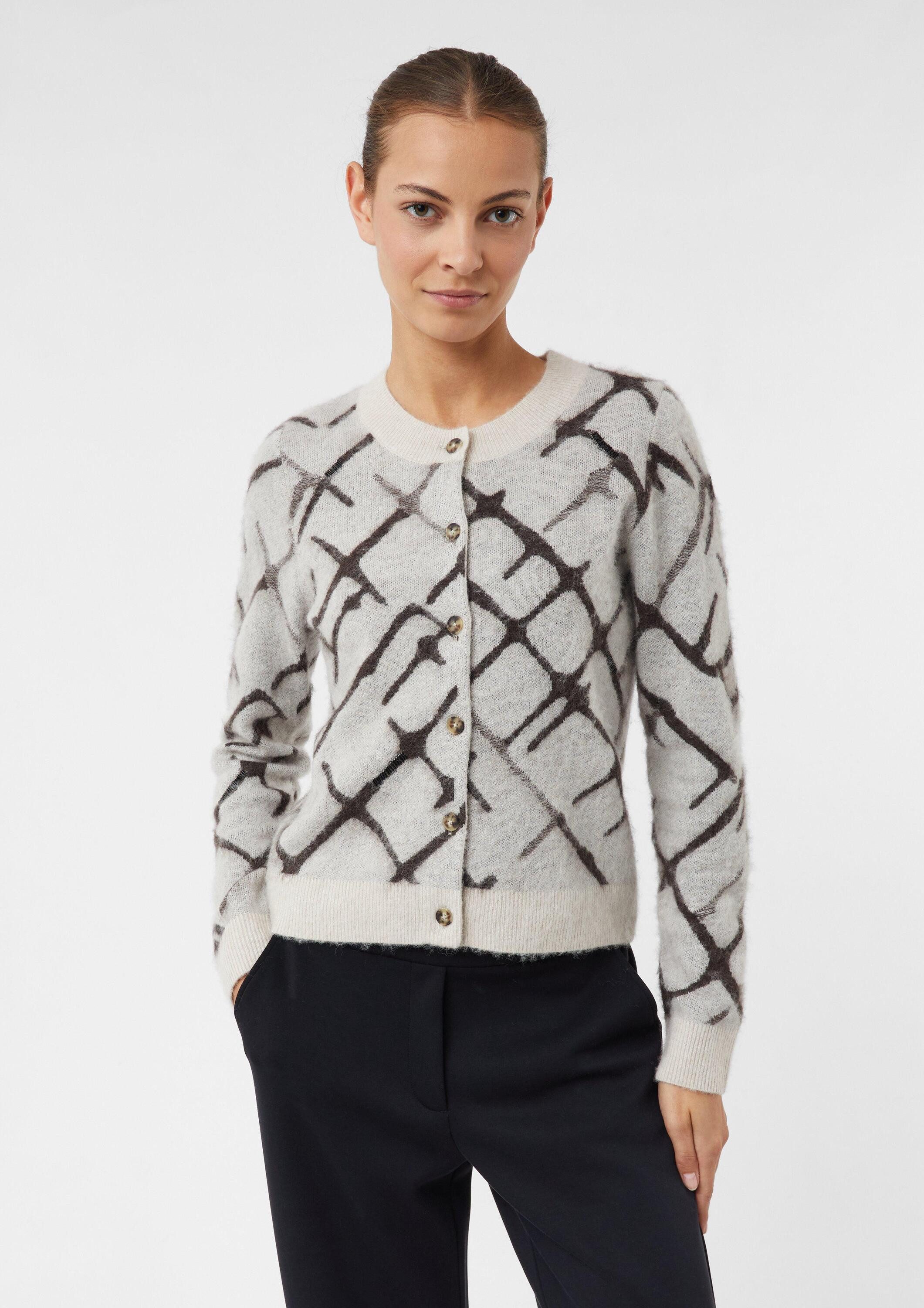 comma Cardigan Strickjacke Strickjacke aus gebürstetem Garn mit Stickerei