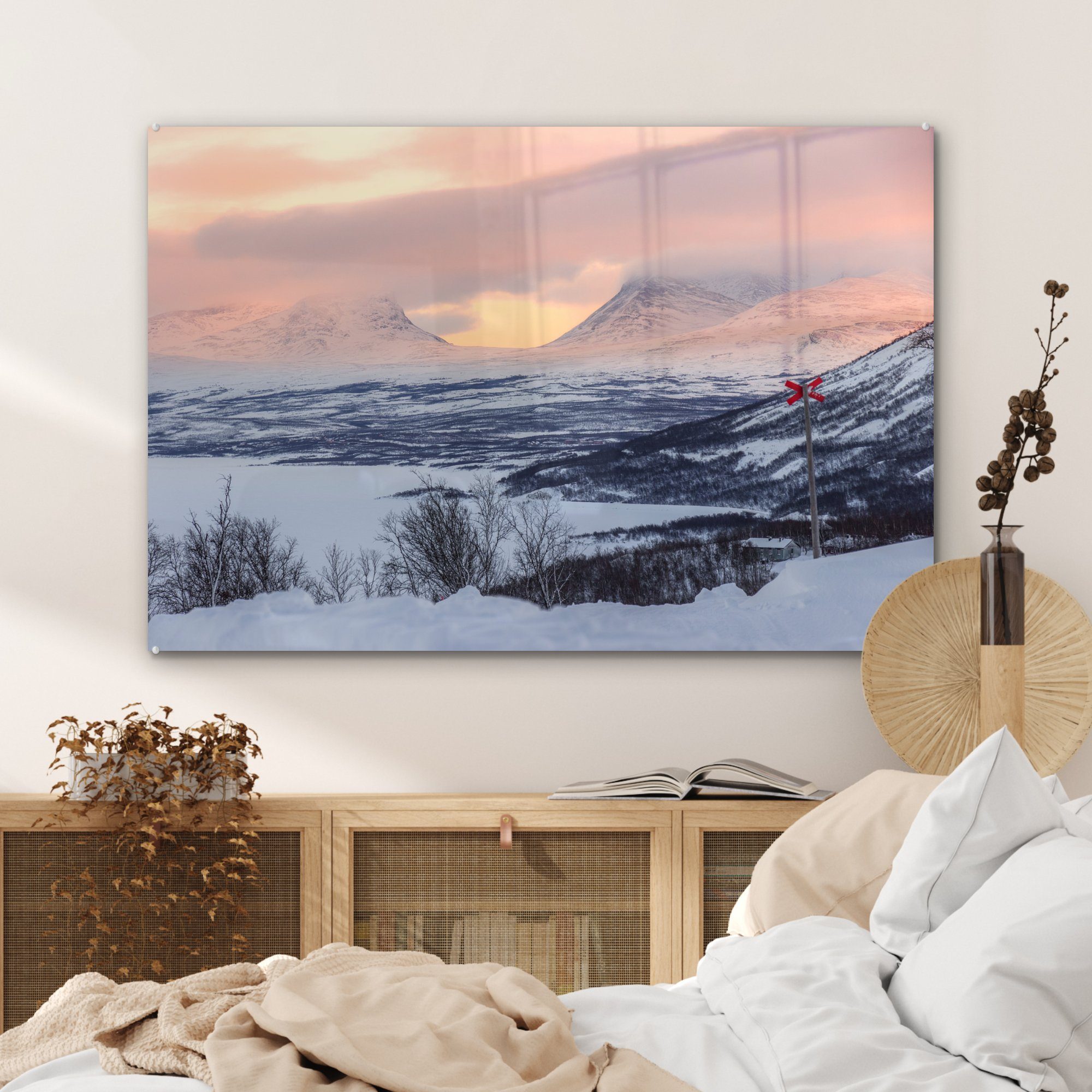 Acrylglasbilder in & Abisko-Nationalparks des Schlafzimmer Die St), Wohnzimmer (1 Acrylglasbild MuchoWow Winterlandschaft Schweden,