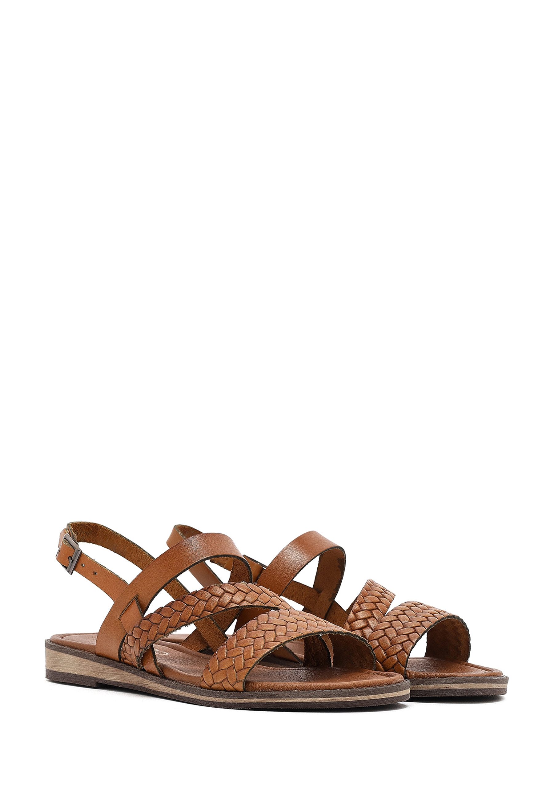 Derimod Sandalen aus Leder Sandale Echtes Leder, Geflochtene Riemen, Schnallenverschluss, TPU-Sohle