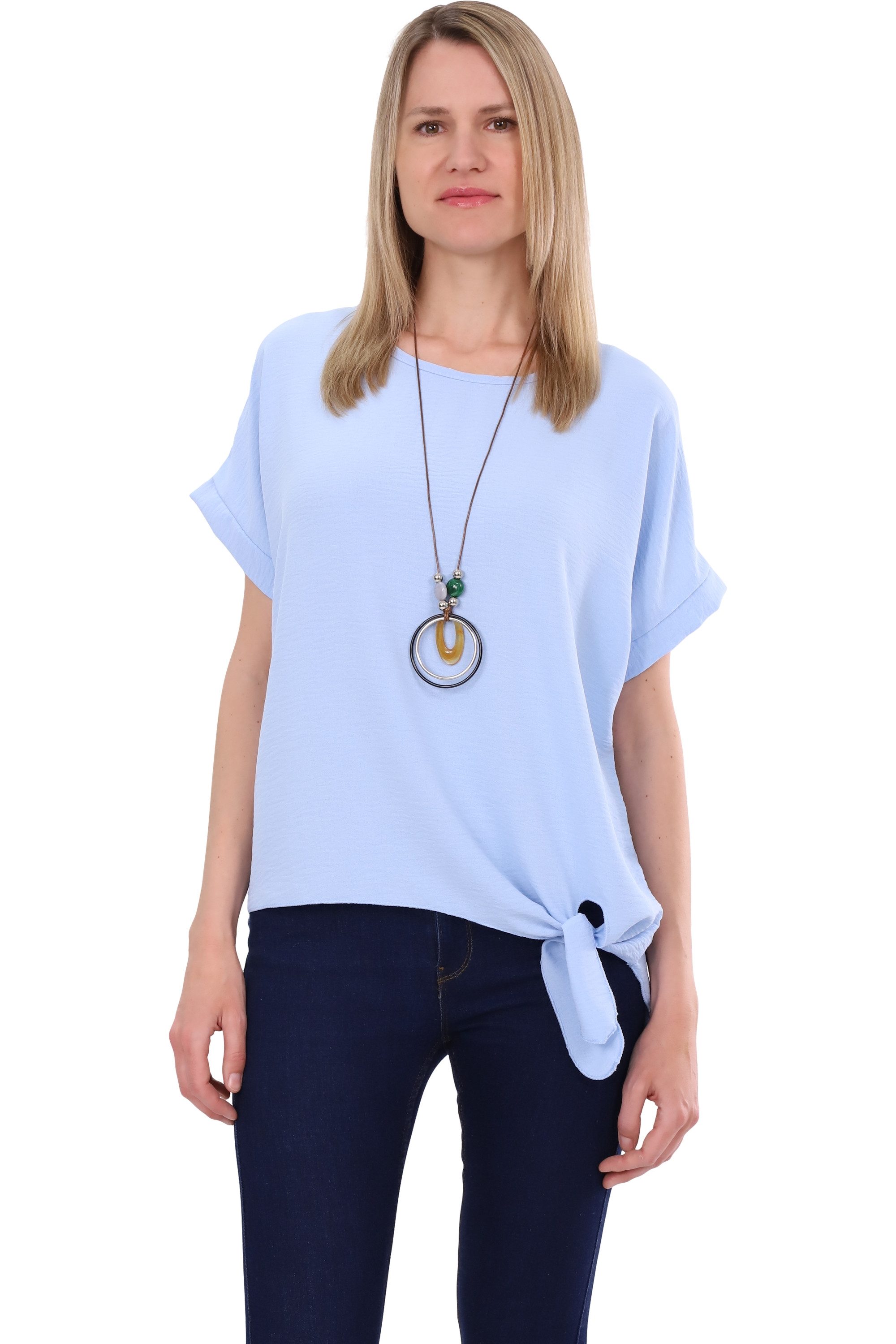 malito more than fashion Blusenshirt malito Damen Blusenshirt 10508 mit Bindeknoten und Kette Einheitsgröße