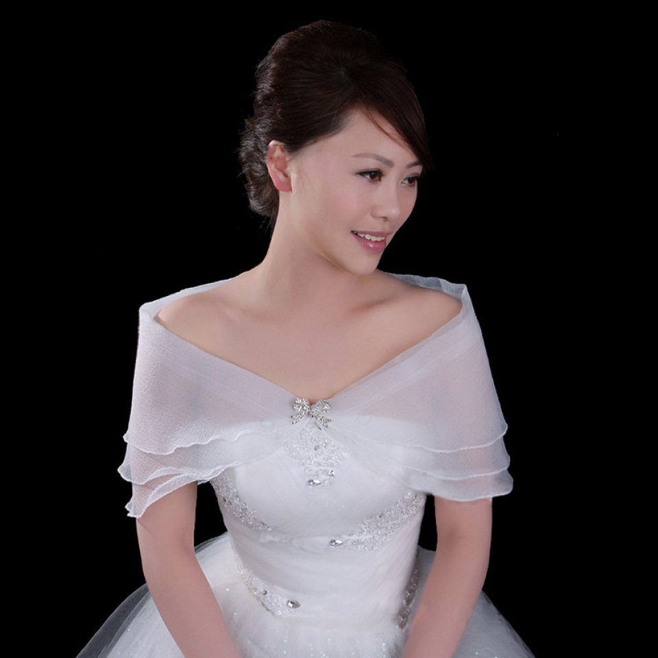 Clip Mit Schleife Schal Weiß Braut Hochzeit Gaze Mesh Blusmart Schal Achselzucken Bolero