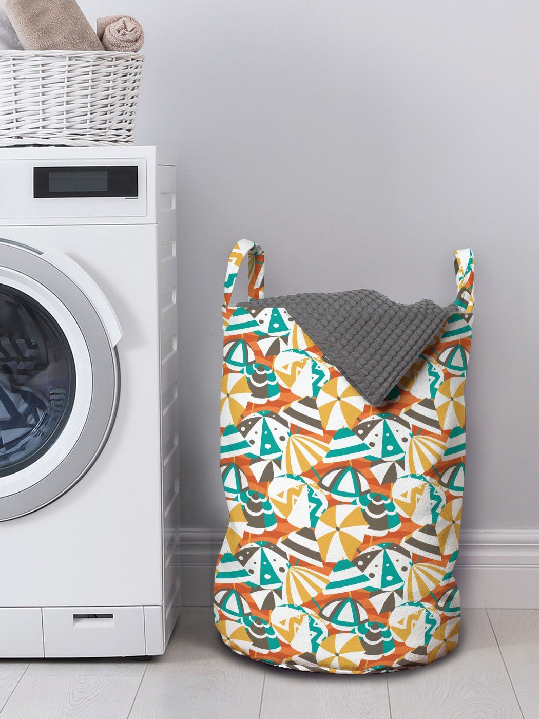 Abakuhaus Wäschesäckchen Wäschekorb mit für Sommer überfüllten Regenschirm Waschsalons, Griffen Strand Kordelzugverschluss