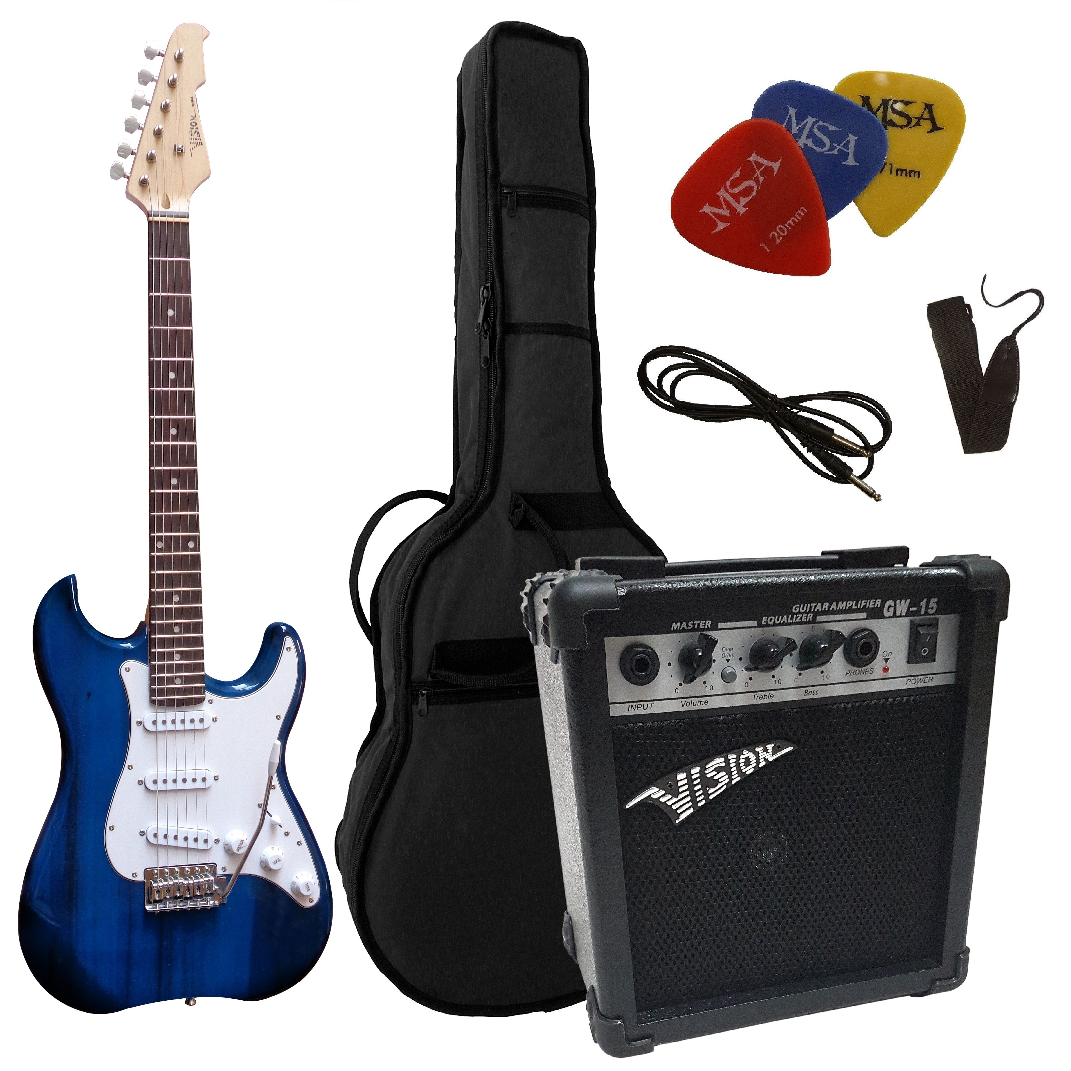 MSA E-Gitarre 3/4 Junior Gitarre im 20 Watt Set, Set mit Tasche, Band, 3xPleks, Kabel