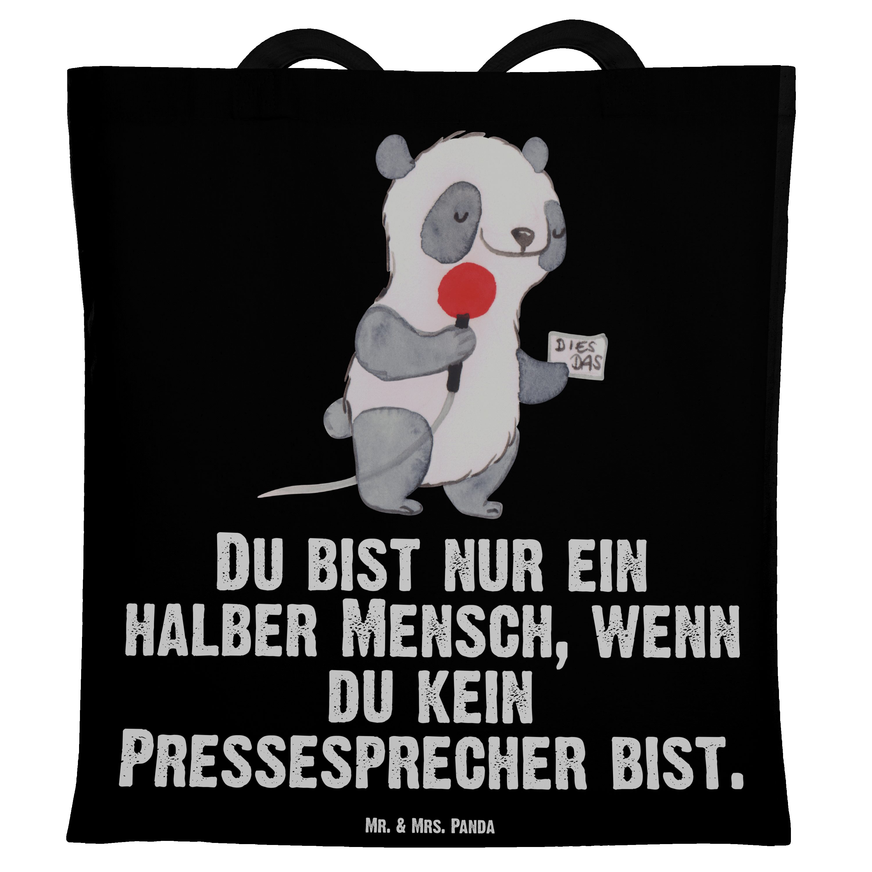 Beuteltasch Pressesprecher - Schwarz Tragetasche (1-tlg) Panda Geschenk, Herz & mit - Ausbildung, Mrs. Mr.