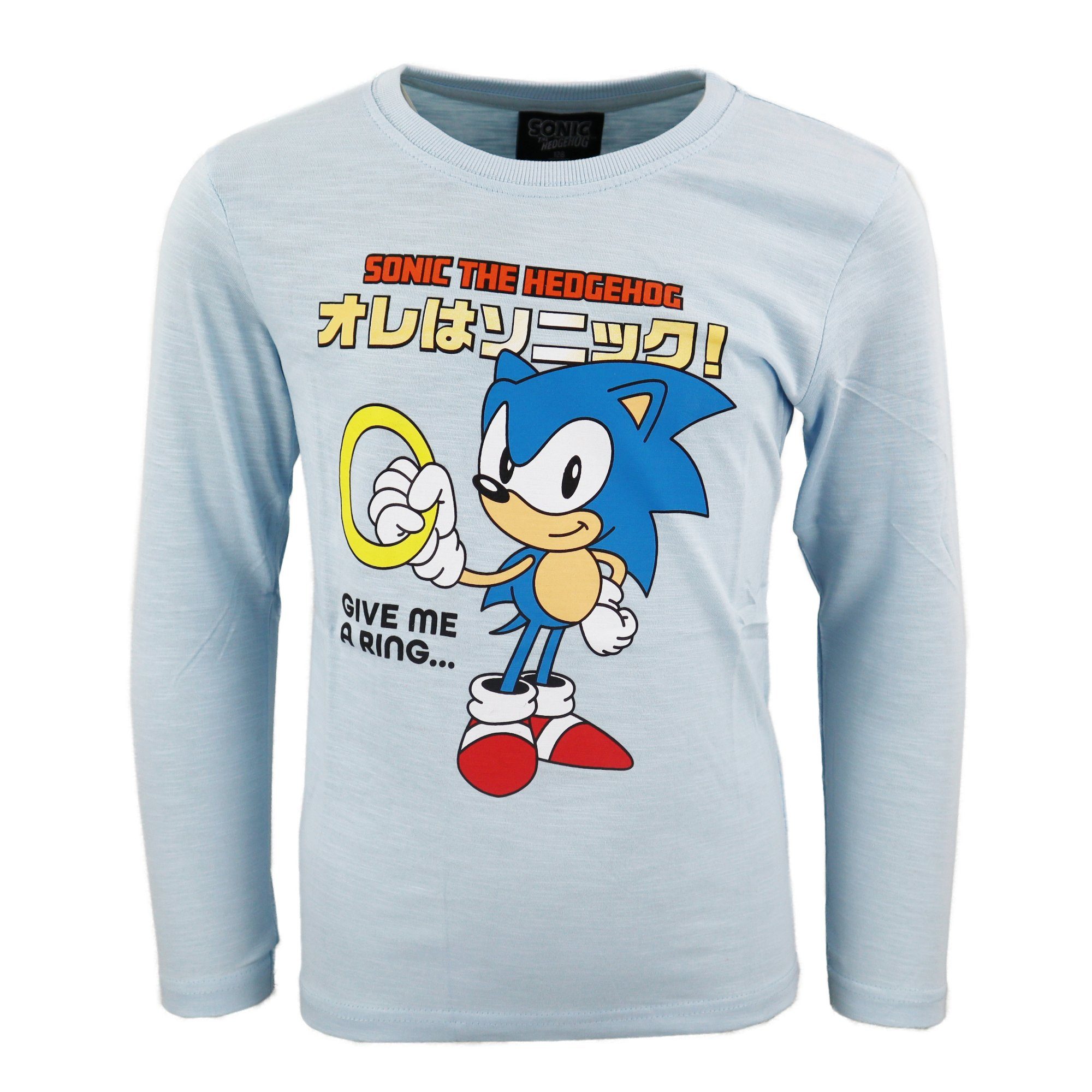 Sonic The Hedgehog Langarmshirt Sonic langarm Hedgehog 152 Baumwolle 100% Kinder Gr. Hellblau The Junge Shirt 104 bis Blau