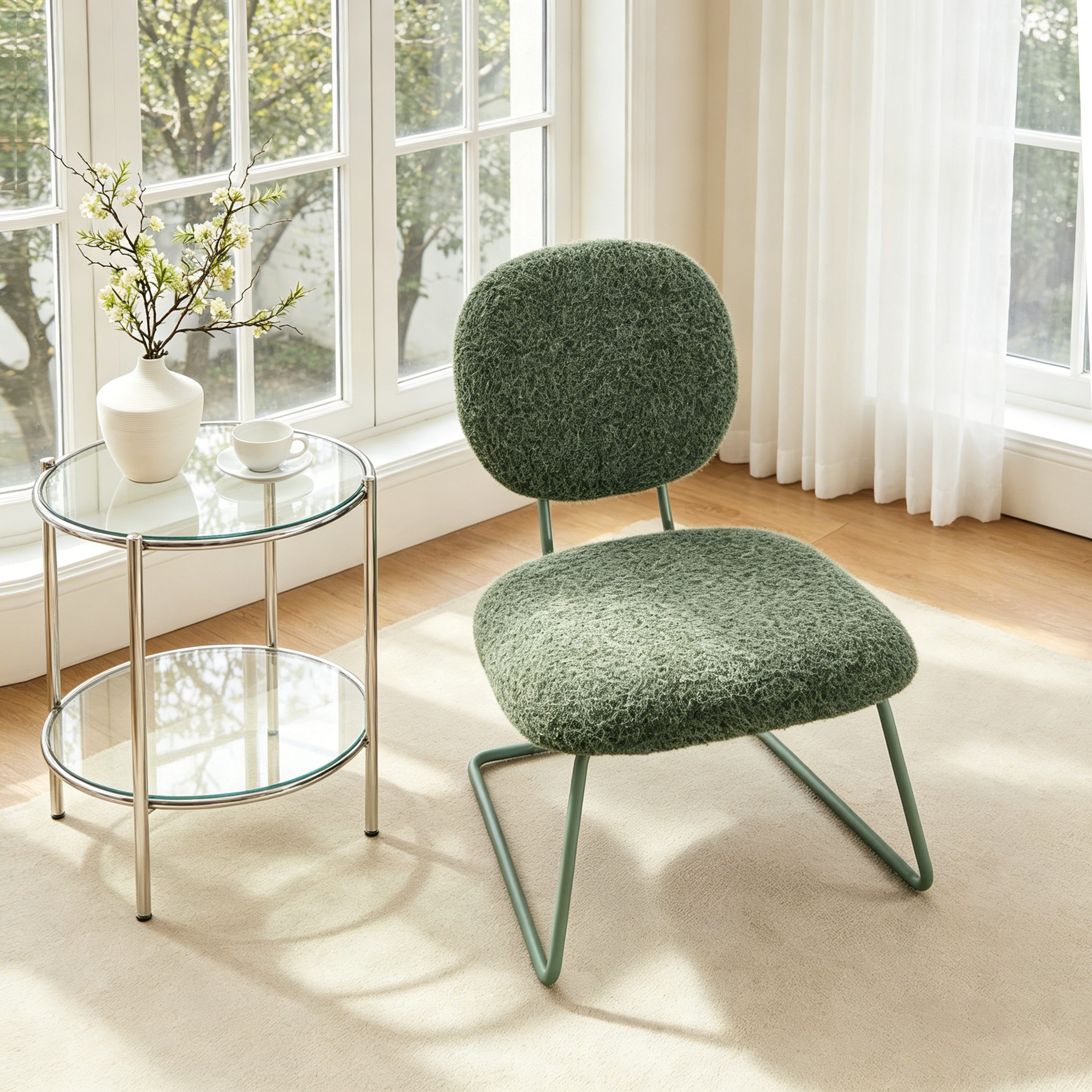Art Leon Besucherstuhl CC121 (Besucherstuhl Akzentstuhl - Moderner Accent Chair Teddy-Sessel, Flauschiger Polsterstuhl mit goldenen Metallbeinen ohne Armlehnen für Wohnzimmer Schlafzimmer Balkon Farbe in Dunkelgrau/Weiß/Rosa/Grün, 1 St), Bürostuhl Drehstuhl