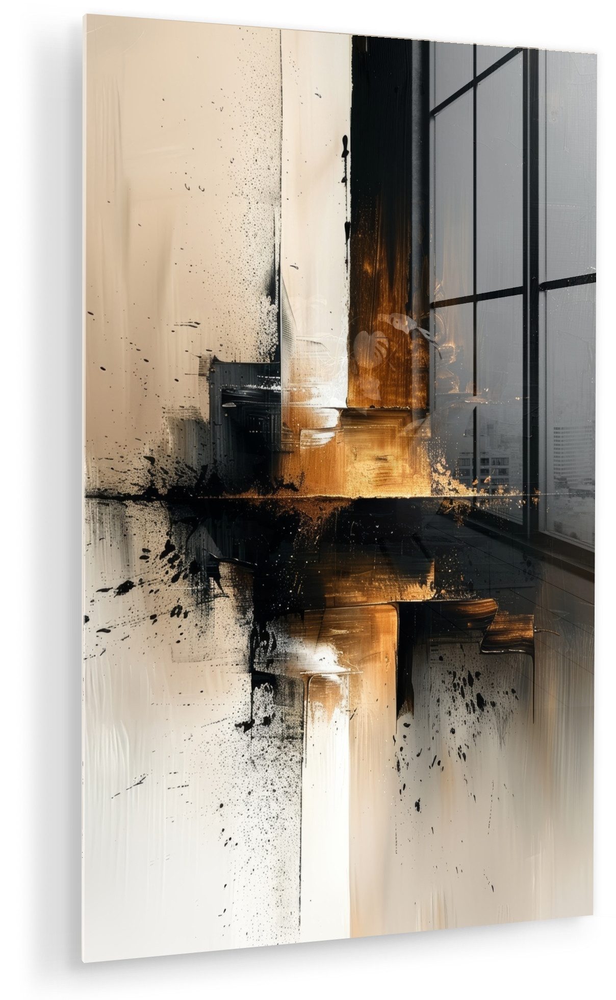 MuchoWow Acrylglasbild Modern - Schwarz - Farbe - Gold, Inkl. Aufhängung, Dekorative Bild für Küche & Wohnzimmer auf Glas, 20x30 cm