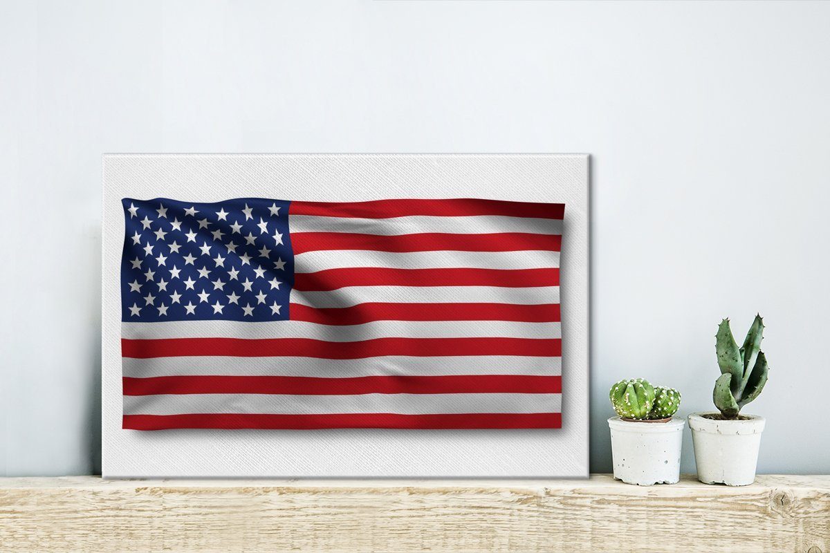 Vereinigten 30x20 St), weißem auf der OneMillionCanvasses® Flagge Wanddeko, Leinwandbild Aufhängefertig, (1 Hintergrund, Leinwandbilder, Wandbild Staaten cm