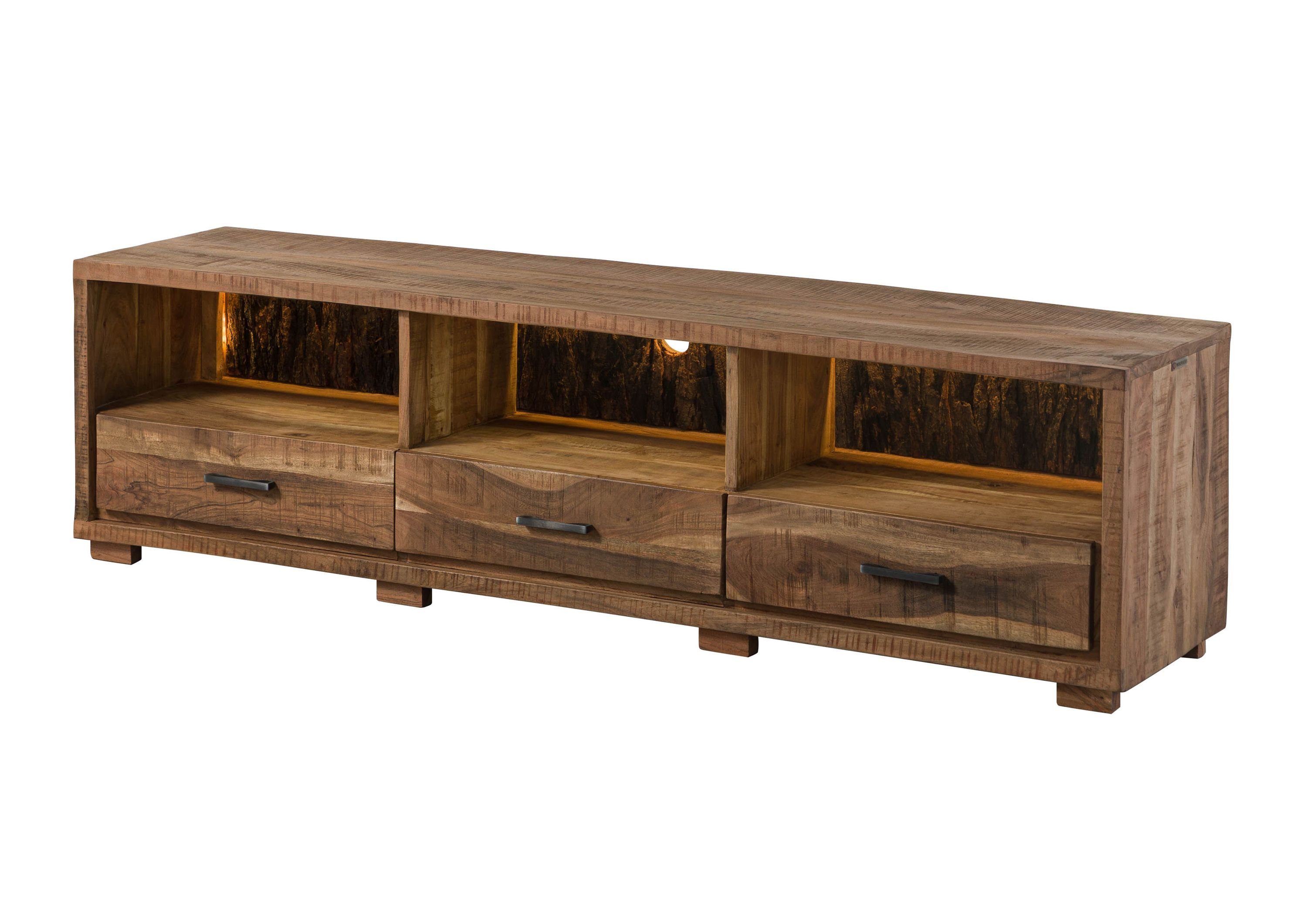 Massivmoebel24 TV-Board BARK (Massivholz), Akazie 175x40x47 natur lackiert BARK #117