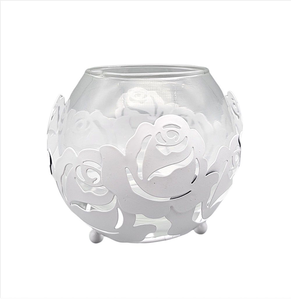 Windlicht Teelichthalter, Windlicht Glas "Rose" Kerzenhalter