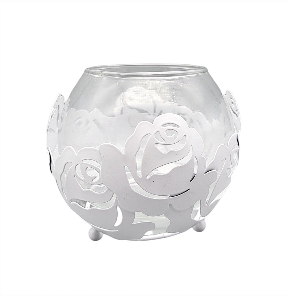 Linoows Windlicht Teelichthalter, Windlicht Glas "Rose" Kerzenhalter (1), Windlicht für Rosenfreunde Metall Kerzenständer mit Glaseinsatz