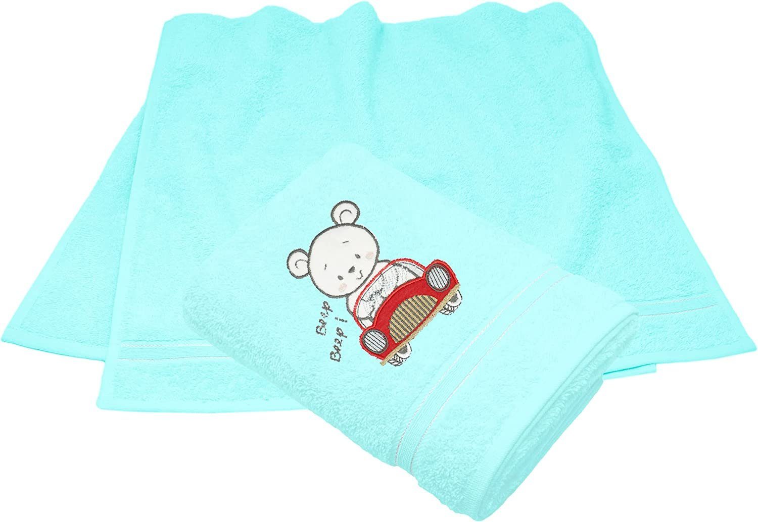 für blau Frottee Babyhandtücher Neugeborenen-Geschenkset Jungen Auto Lashuma 50x90 (Set, 2-tlg) cm