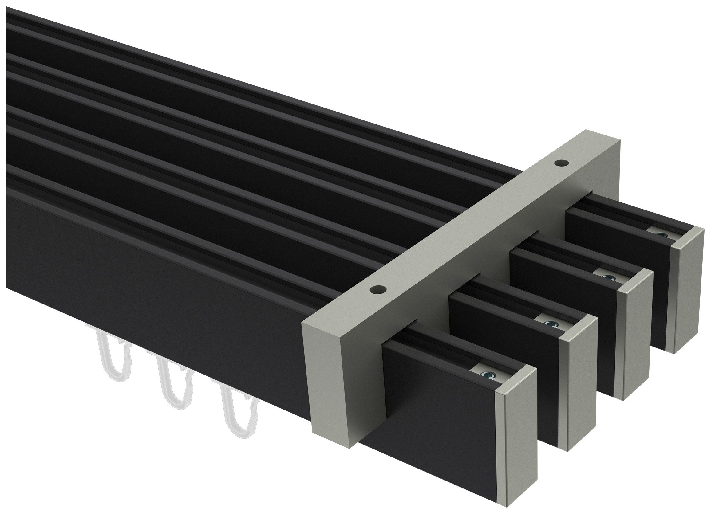 INTERDECO Innenlaufschiene Smartline Paxo, 4-läufig, Fixmaß, kürzbar, Deckenmontage, Aluminium, Schwarz / Edelstahl-Optik / Bicolor, 14x35