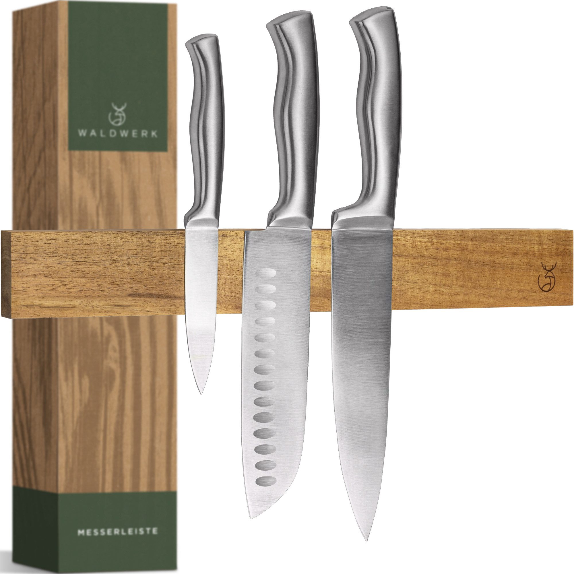 Waldwerk Messerleiste Magnetleiste Messer (40x5cm) - magnetische Messerleiste, Messerhalter magnetisch, Messer Magnetleiste zum Kleben oder Schrauben