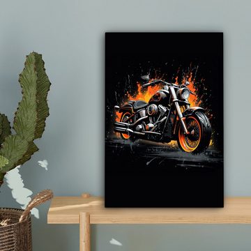 OneMillionCanvasses® Leinwandbild Motorrad - Fahrrad - Flammen - Orange - Schwarz - Graffiti, (1 St), Leinwandbild fertig bespannt inkl. Zackenaufhänger, Gemälde, 20x30 cm