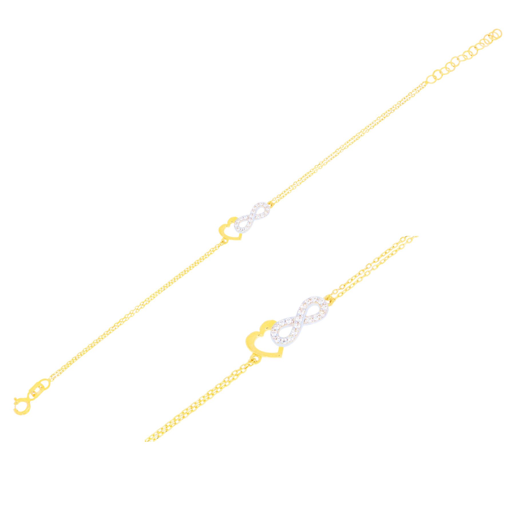 Goldarmband 585er Gelbgold Armband mit Herz & Infinity-Symbol