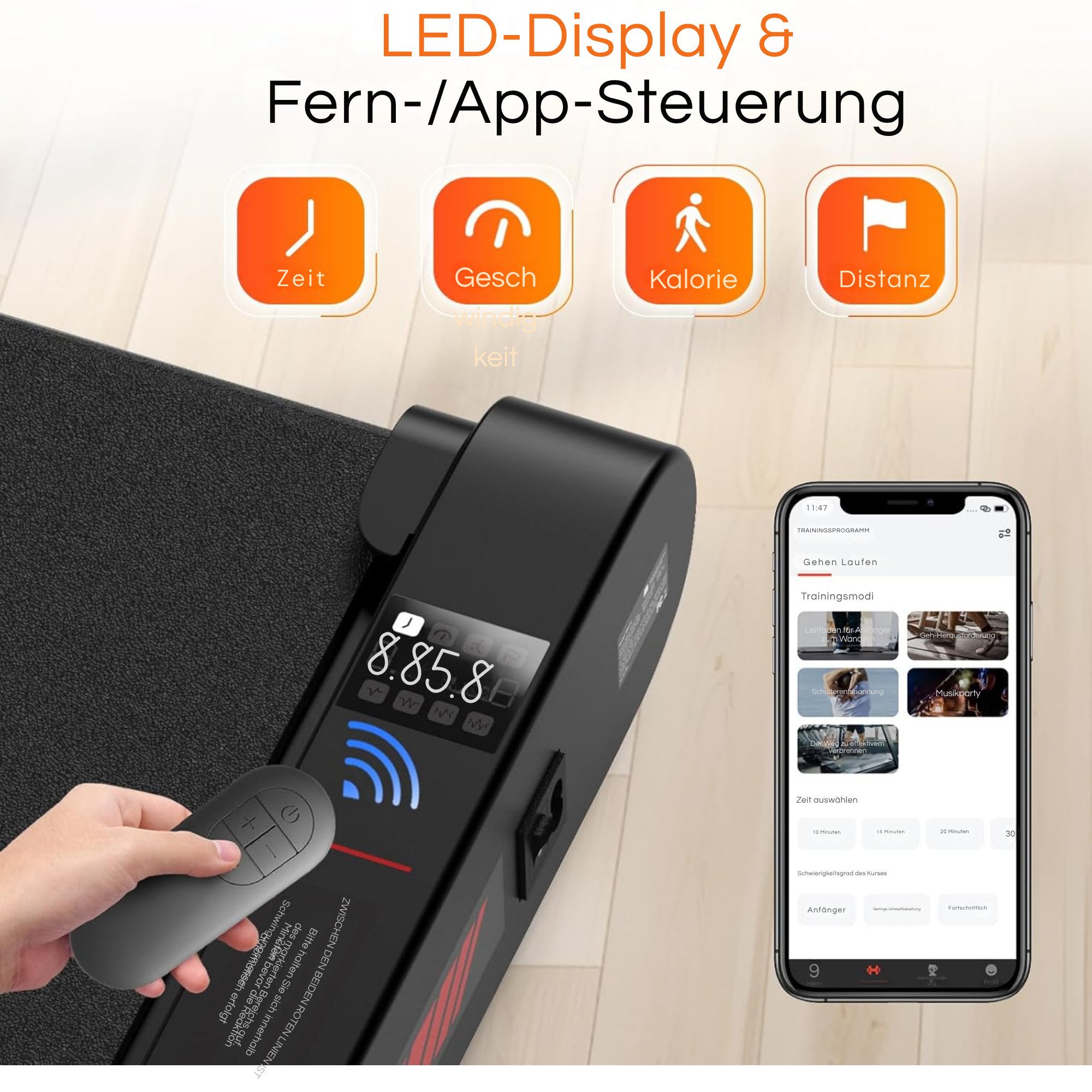 Vivitar Laufband 3-in-1 Multifunktionales Walking & Vibrations Laufband für Zuhause (LEISTUNGSSTARKER UND LEISER MOTOR, PLATZSPARENDES DESIGN, LED-Display, App-Steuerung, leiser Hochleistungsmotor 0,3–6 km/h), Geh- & Schreibtisch-Laufband mit Vibrationsmassage 4 Intensitätsstufen
