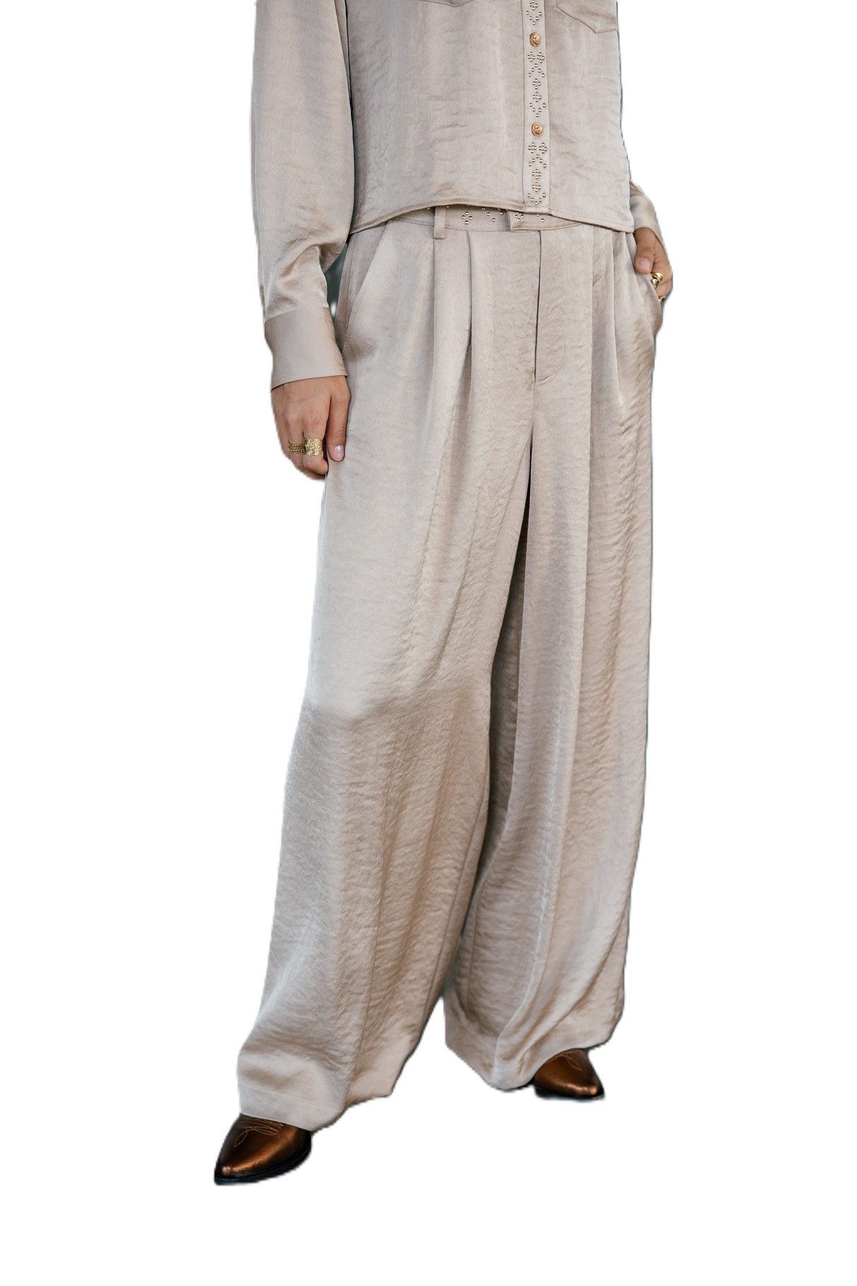 Freeman T. Porter Stoffhose Paolina Satinado - Weite Hose mit hoher Taille - Satin optik - Palazzo