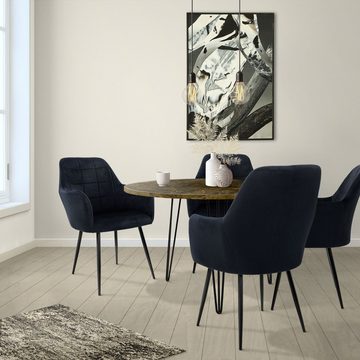 ML-DESIGN Stuhl Esszimmerstühle mit Rücken und Armlehnen aus Ergonomische Stühle (2 St), 2er Set Küchenstühle Schwarz 58x60x84cm aus Samt mit Metallbeine