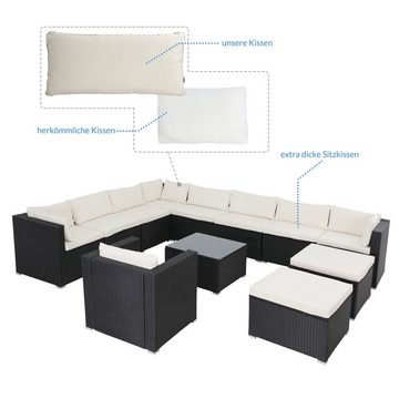 Casaria Gartenlounge-Set, XXXL mit Auflagen Kissen Tisch mit Glasplatte Kombinierbar