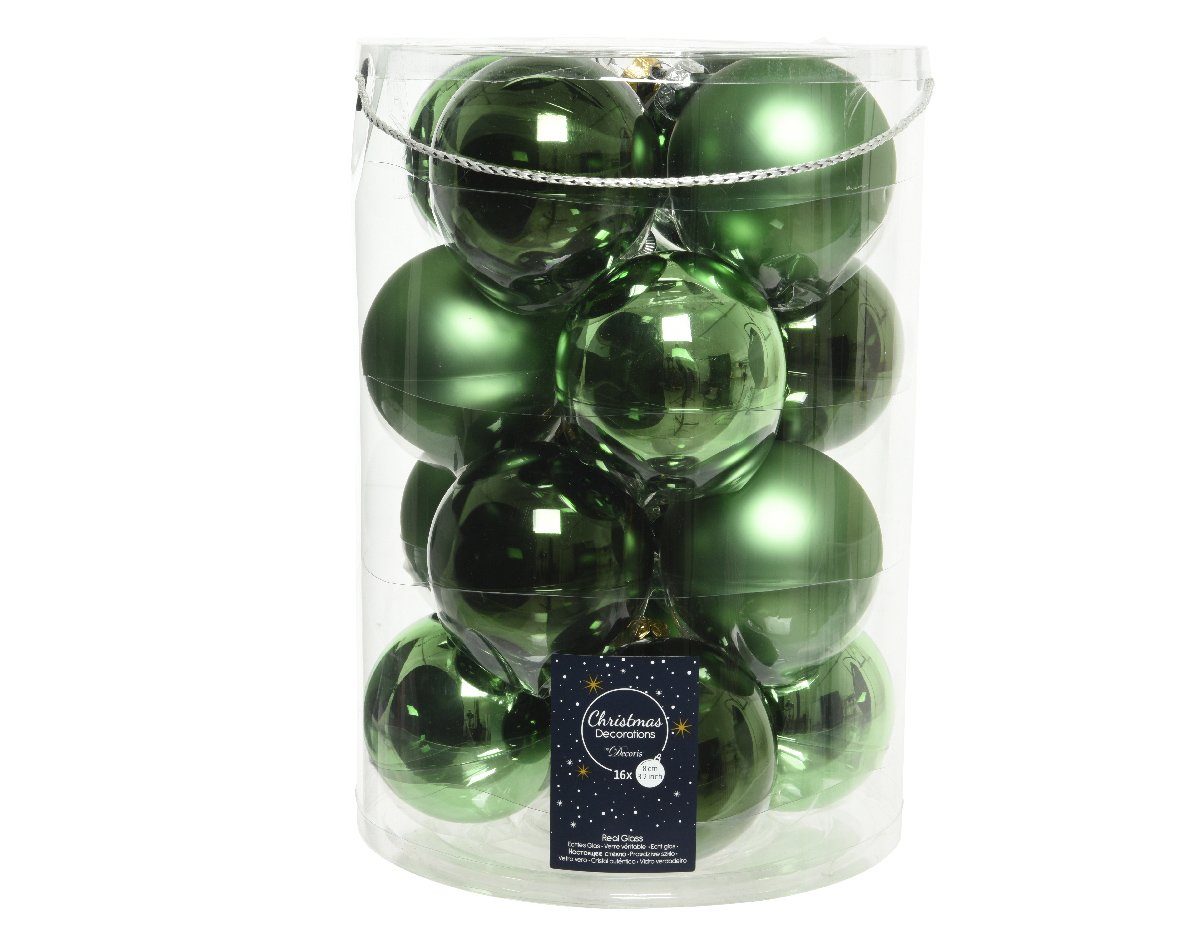 Decoris season decorations Weihnachtsbaumkugel, Weihnachtskugeln Glas 8cm 16 Stück Grün