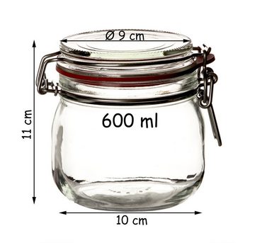 BigDean Einmachglas 6x Drahtbügelgläser 600ml Bügelverschluss Made in Germany Einweckgl, Glas, (6-tlg)