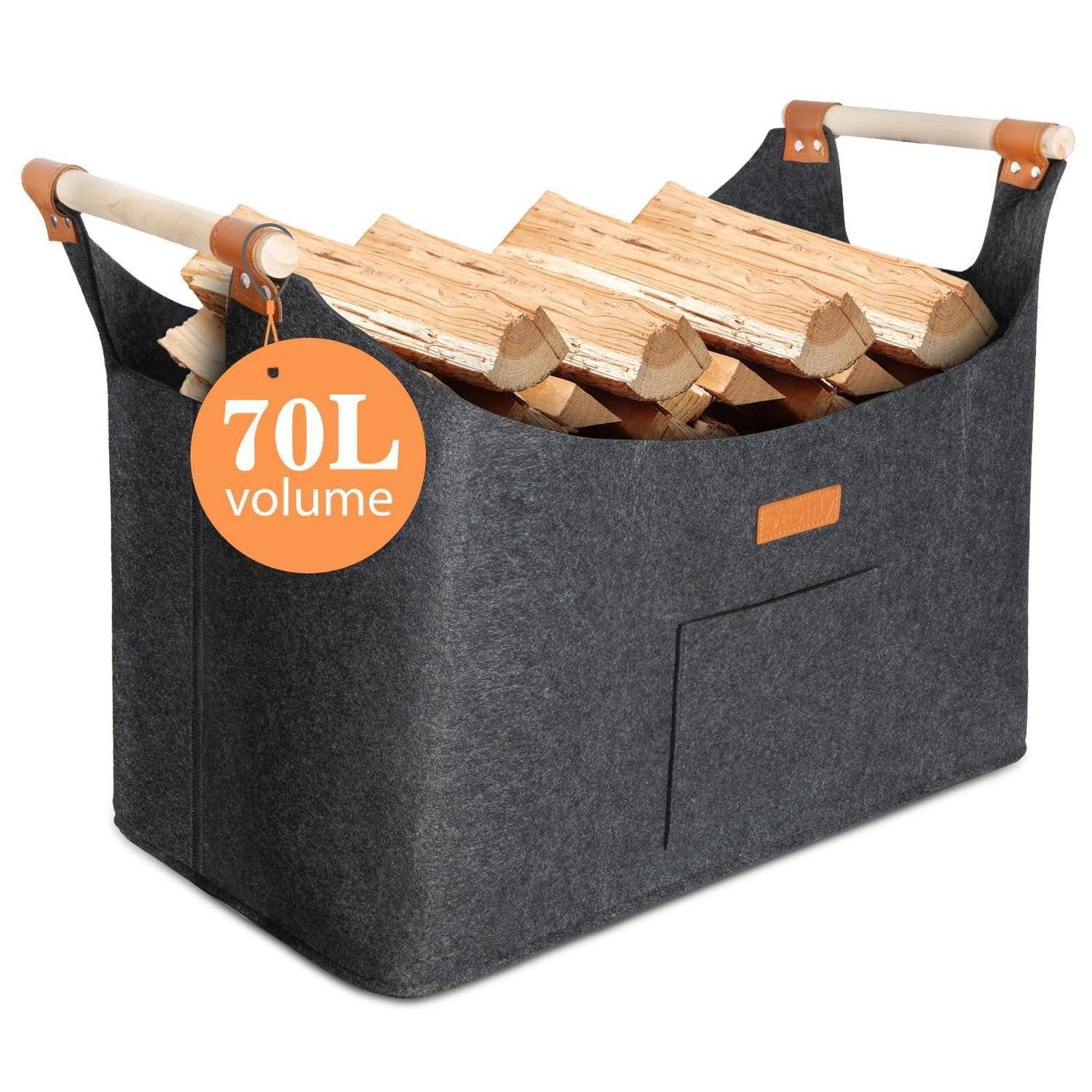 LuxusKollektion Kaminholzkorb Faltkorb Filz dunkelgrau 50x32x40cm 70L