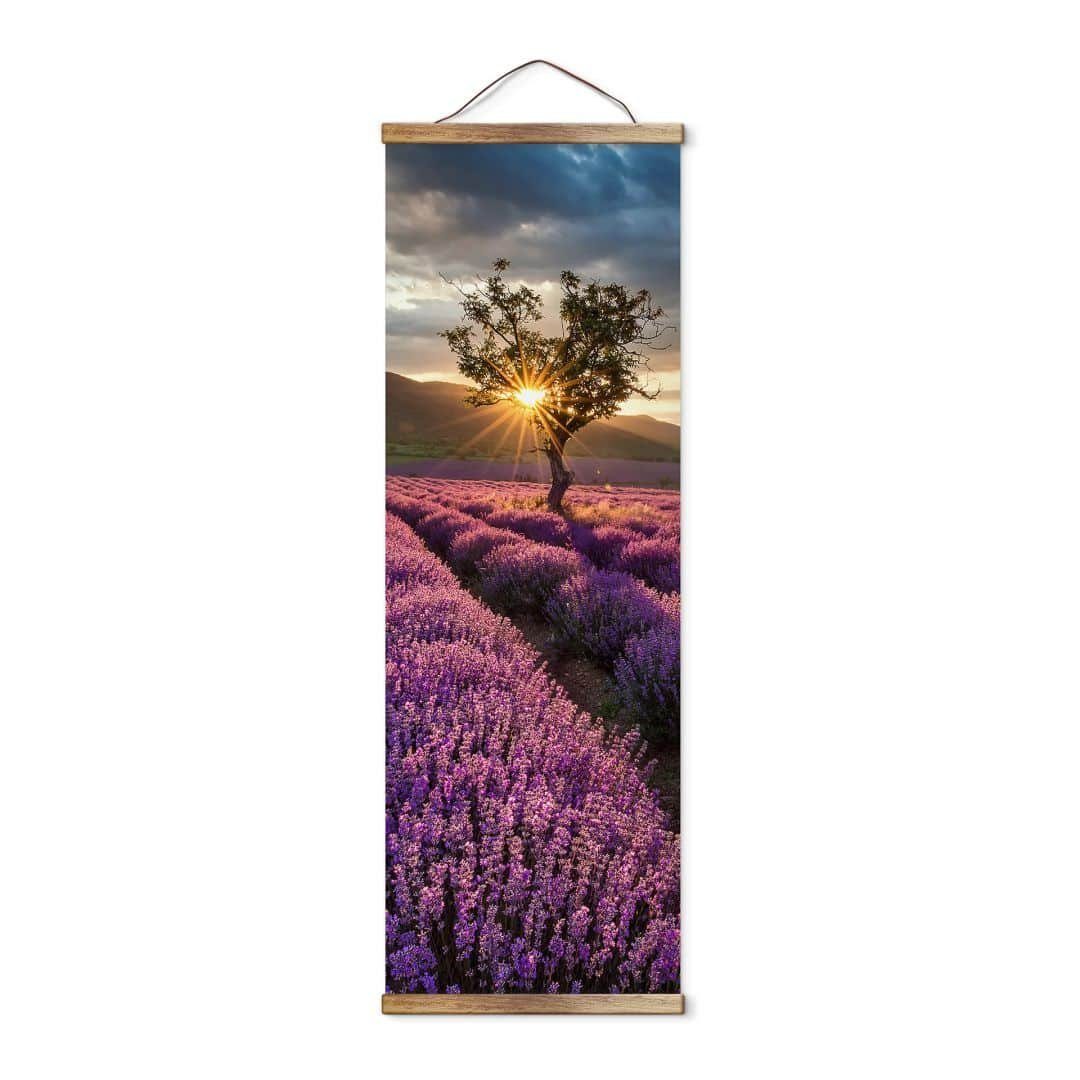 K&L Wall Art Leinwandbild Vintage Stoffbild Poster Lavendelblüte Wohnzimmer Wand-Teppich, Florale Lavendel Banner ohne Zubehör