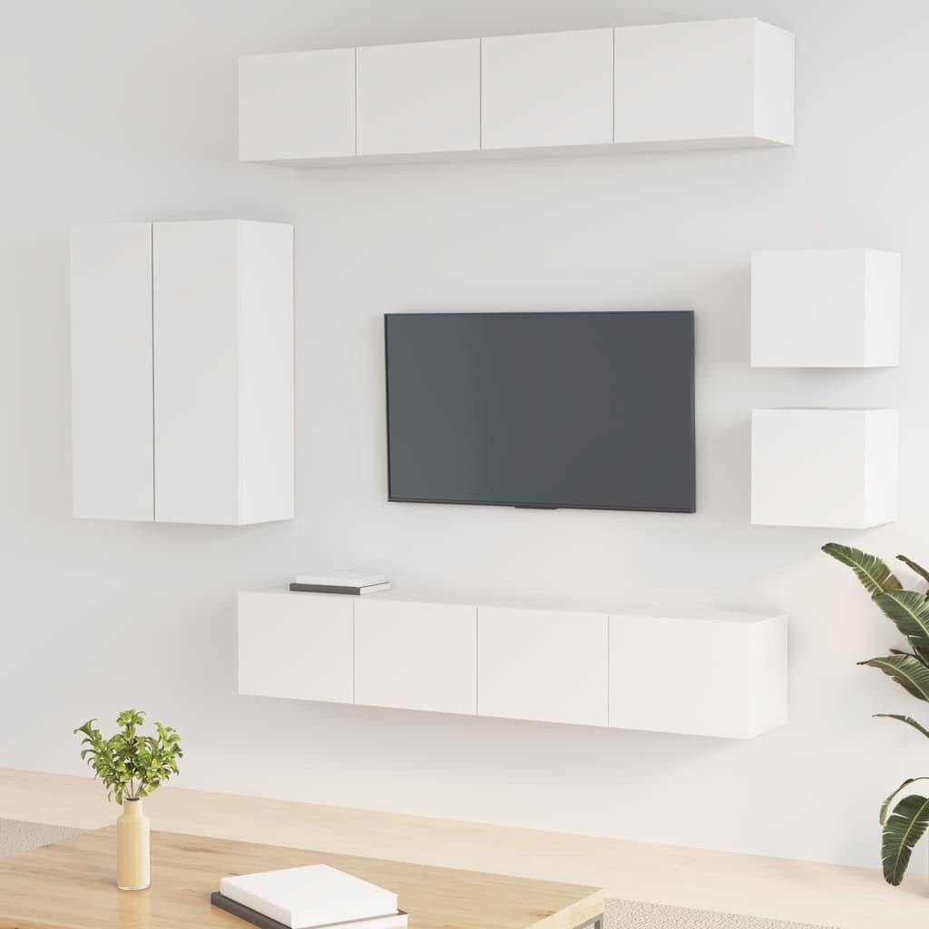 furnicato TV-Schrank 8-tlg. TV-Schrank-Set Weiß Holzwerkstoff