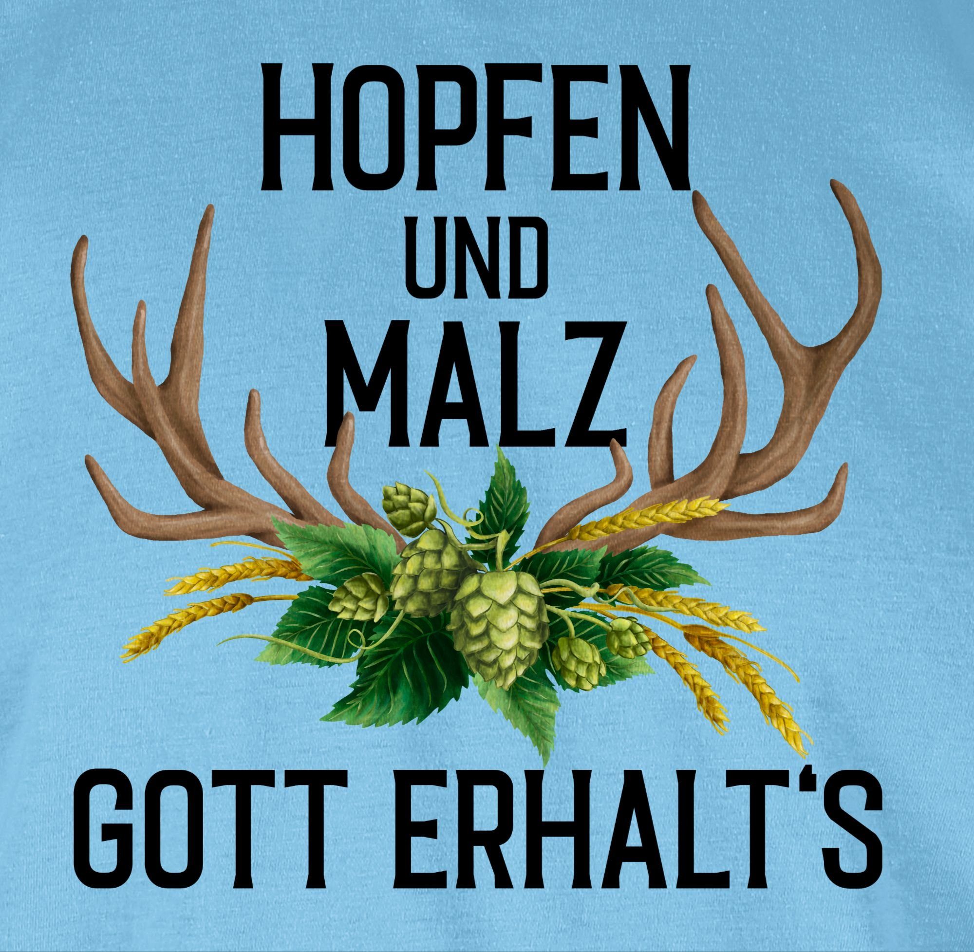 Oktoberfest Hellblau Herren 2 - für und & Geweih mit Gott T-Shirt erhalt's Weizen Shirtracer Hopfen Mode Malz