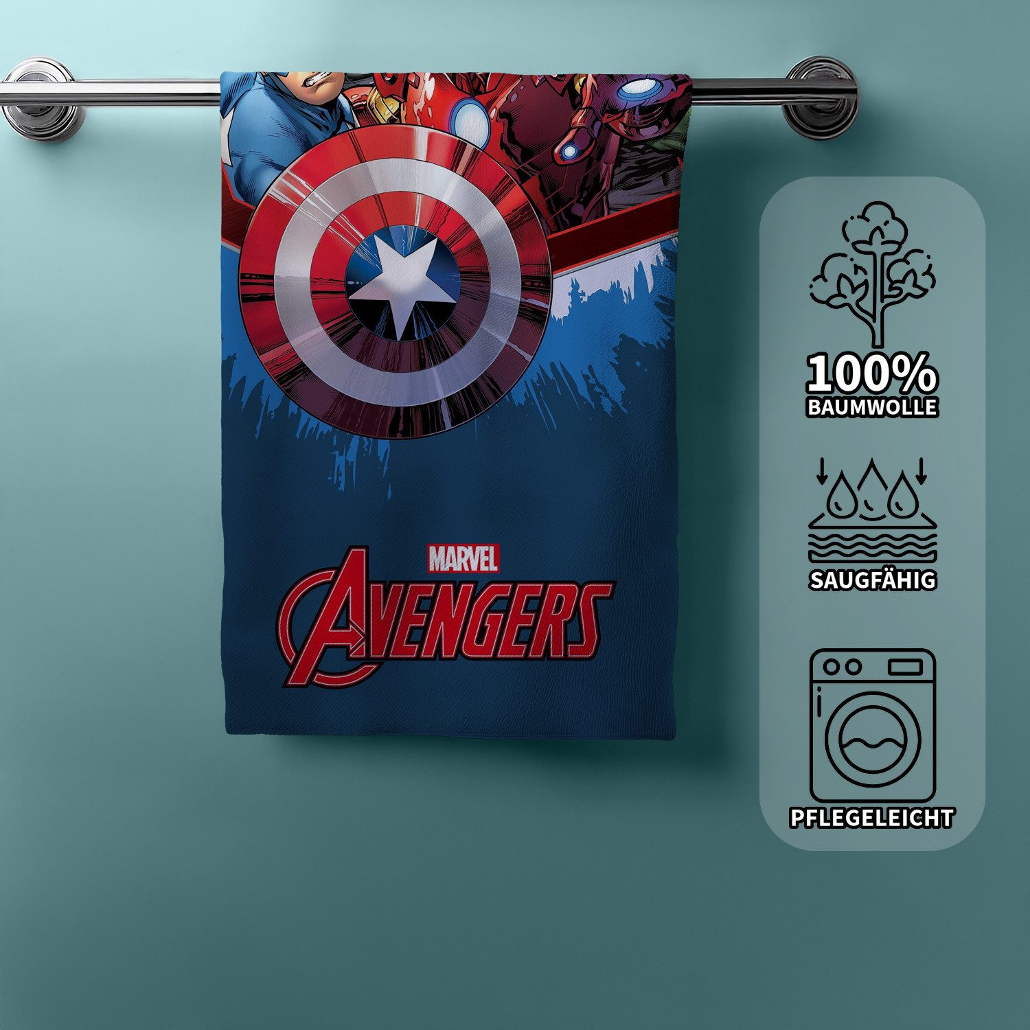 Aptex Handtücher Avengers Duschtuch Badetuch Strandtuch 70 x 140cm, (1 Duschtuch, 1-St), Langlebig