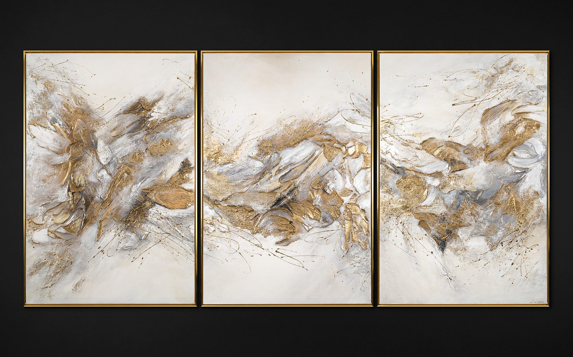 YS-Art Gemälde Funkelnde Schattierungen, Abstraktion, mehrteilige Abstraktion mit einem goldenen Rahmen