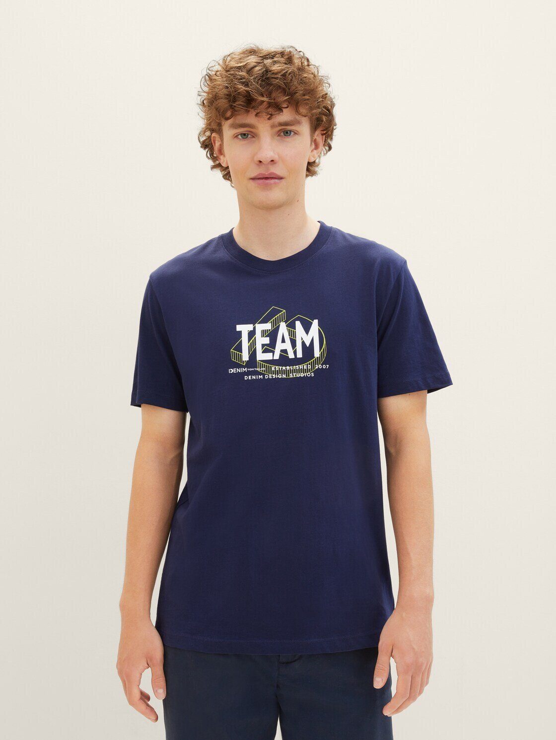 T-Shirt T-Shirt Denim TOM dark blueberry Print TAILOR mit
