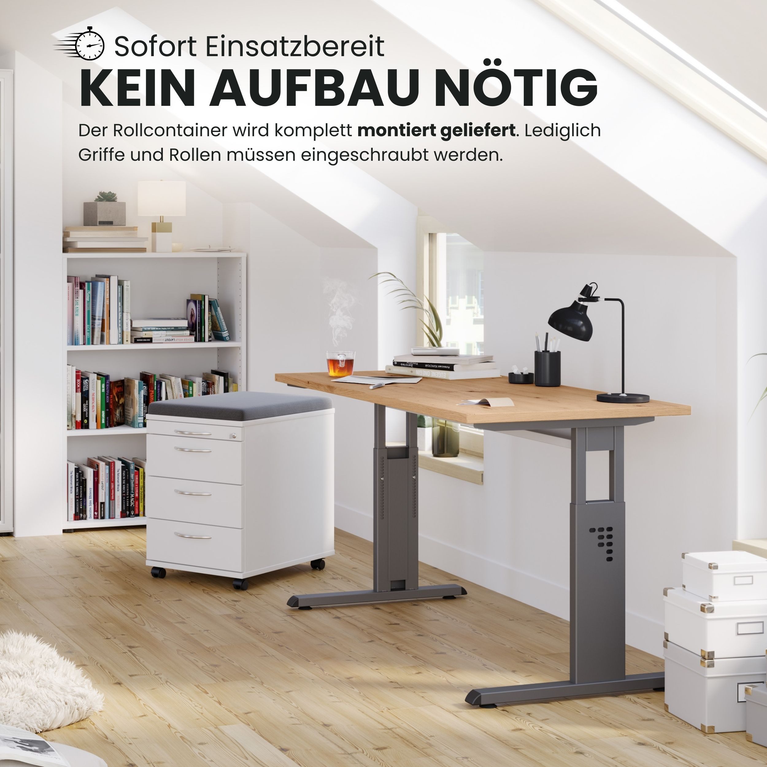 bümö Rollcontainer office Bürocontainer - 3 Materialschubladen, Dekor: Ahorn mit Relinggriff (Kunststoff)