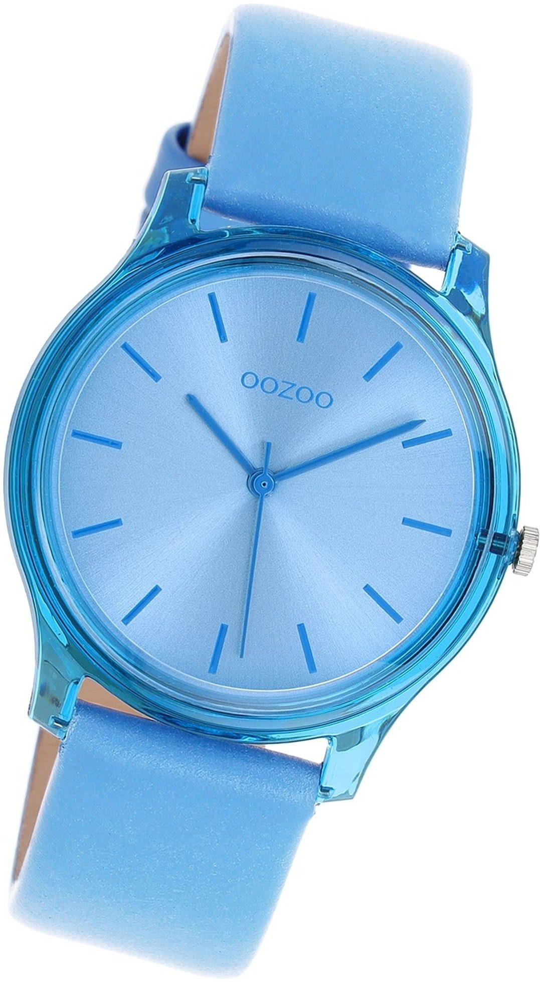 OOZOO Quarzuhr Oozoo Damen Armbanduhr Lederarmband Timepieces, Damenuhr Gehäuse, 36mm) rundes mittel blau, (ca
