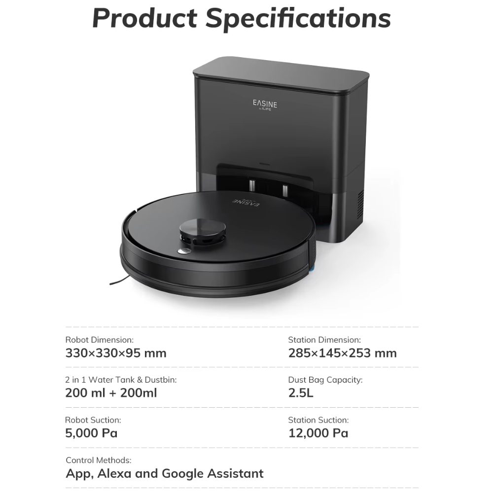 ILIFE Saugroboter S20 Saug- und Wischroboter mit Absaugstation Roboter, 40 W, mit Beutel, Erstellung flexibler Zeitpläne, App-Steuerung