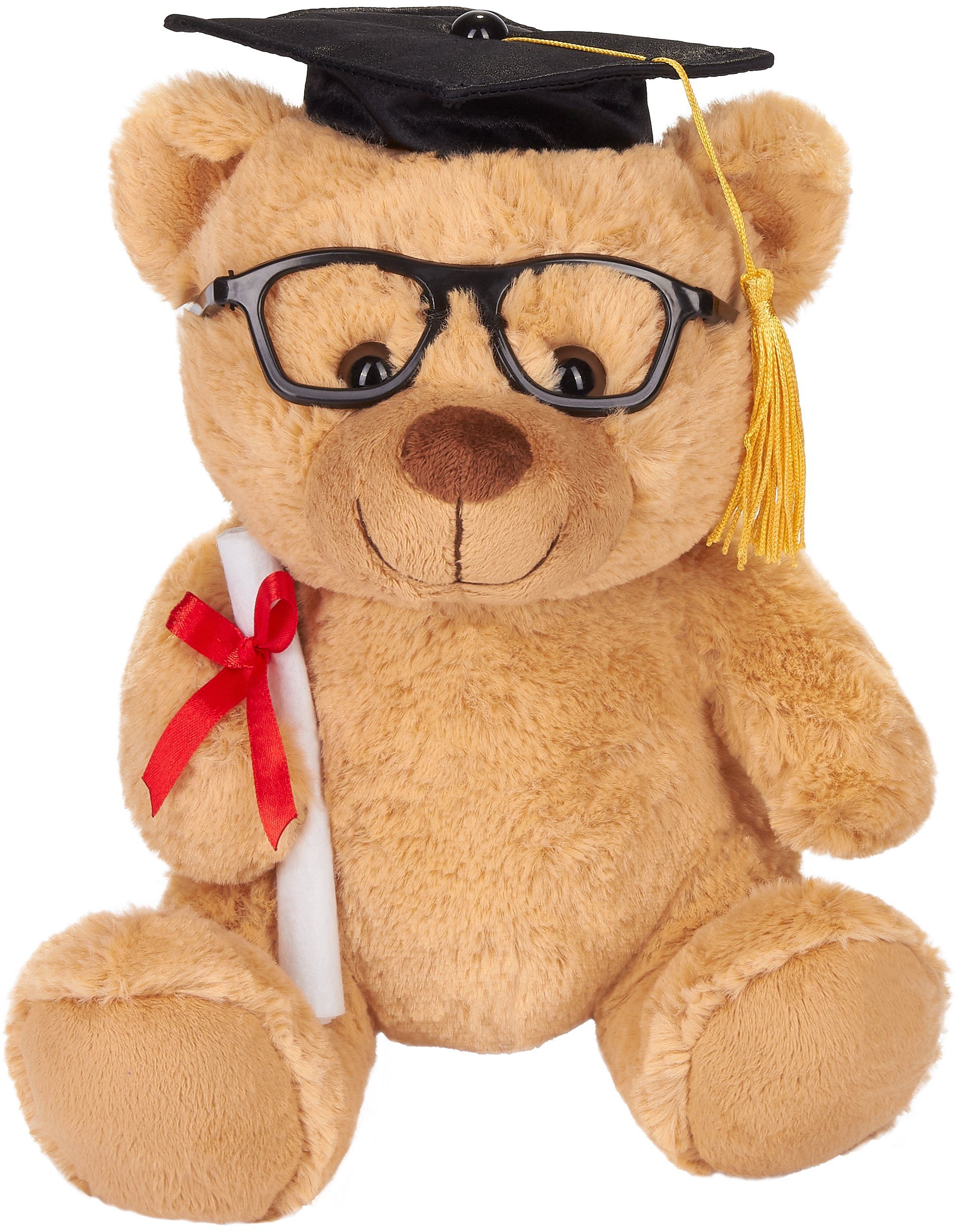 BRUBAKER Kuscheltier Teddybär für den Abschluss, Abitur oder Studium (1-St), Teddy Plüschbär mit Brille, Diplom und Doktorhut 25 cm - Hellbraun