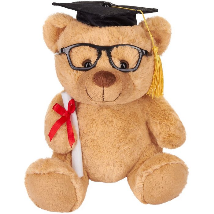 BRUBAKER Kuscheltier Teddybär für den Abschluss Abitur oder Studium (1-St) Teddy Plüschbär mit Brille Diplom und Doktorhut 25 cm - Plüschtier - Hellbraun