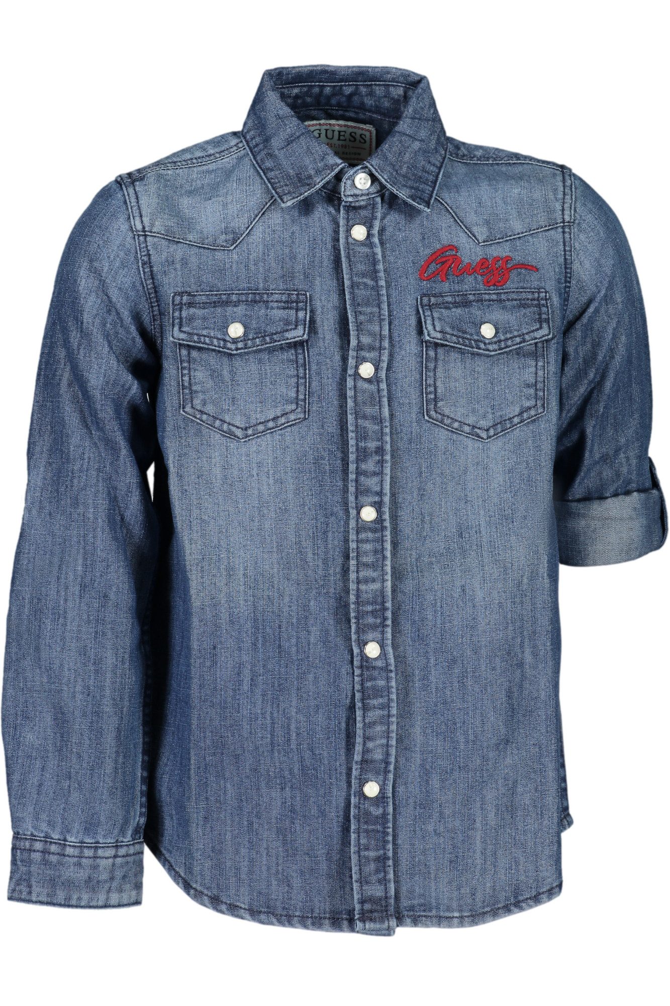 GUESS JEANS T-Shirt Blaue Mädchenbluse Jeanshemd mit Brusttaschen &