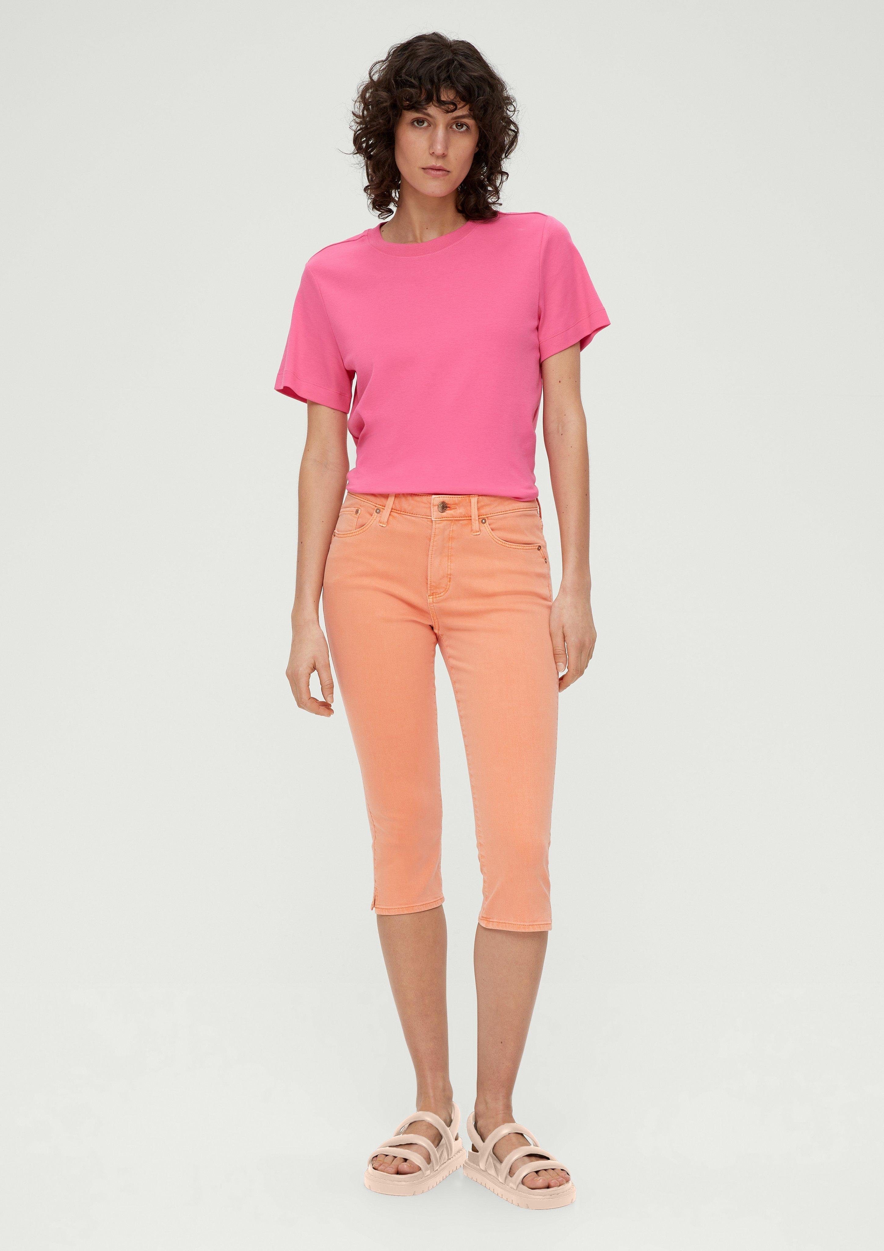 s.Oliver 7/8-Jeans Ankle-Jeans Betsy / mango Waschung / Fit Mid Slim Leg Slim / Leder-Patch, Rise