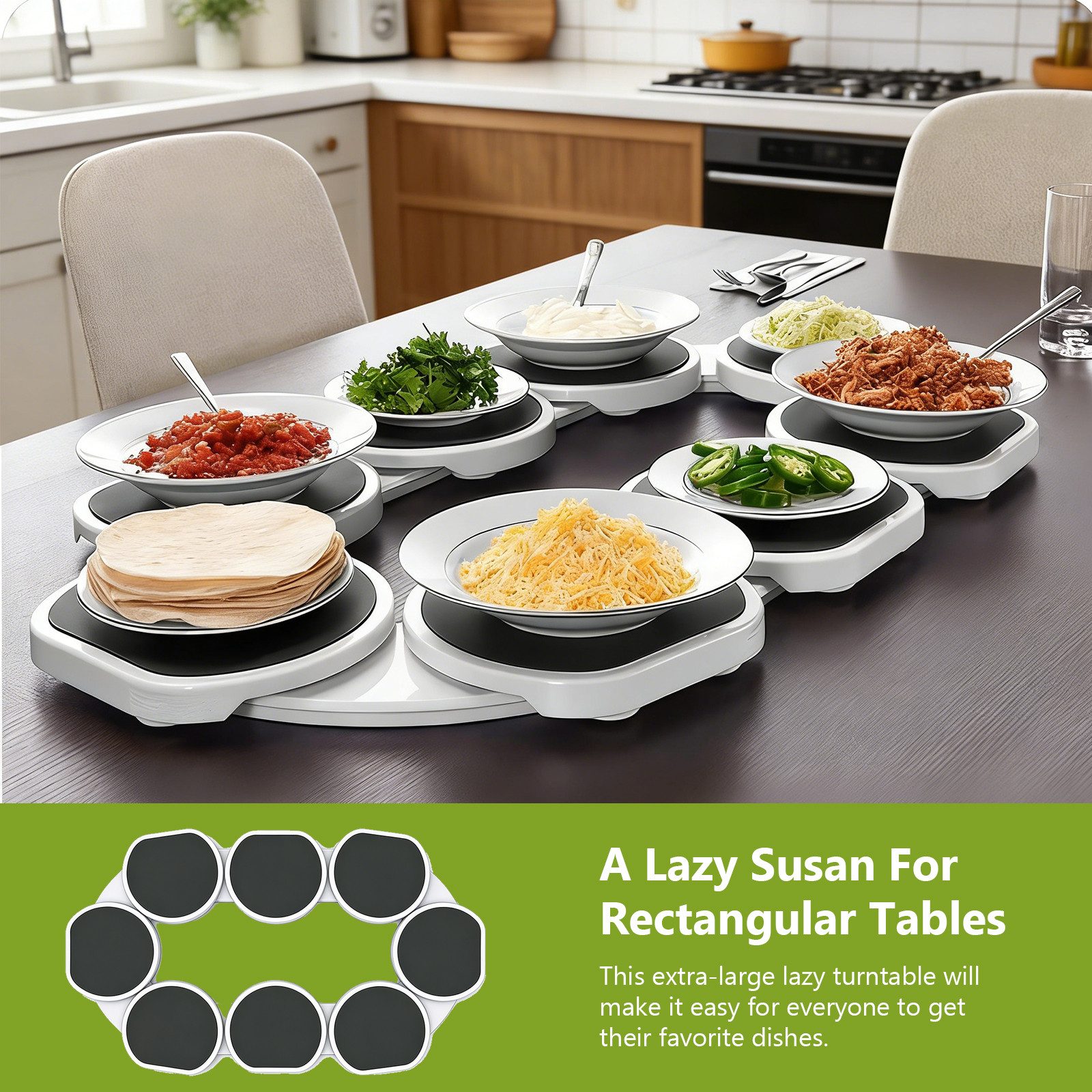 BlingBin Dekoteller 360° Drehschale Mit 8 Plattenspielern, Drehteller für Tische (1er Set, 1 St., 1 Stück), Multifunktionales Lebensmittel Organizer Tablett für Essen, Picknick