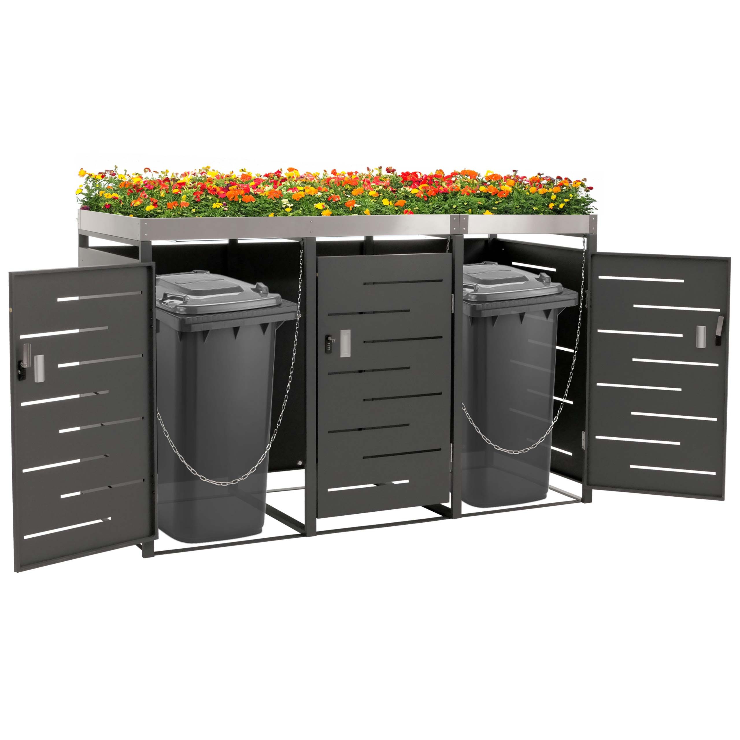 MCW Mülltonnenbox MCW-H40-3, Mülltonnen mit 80 bis 240L Fassungsvermögen, abschließbar erweiterbar