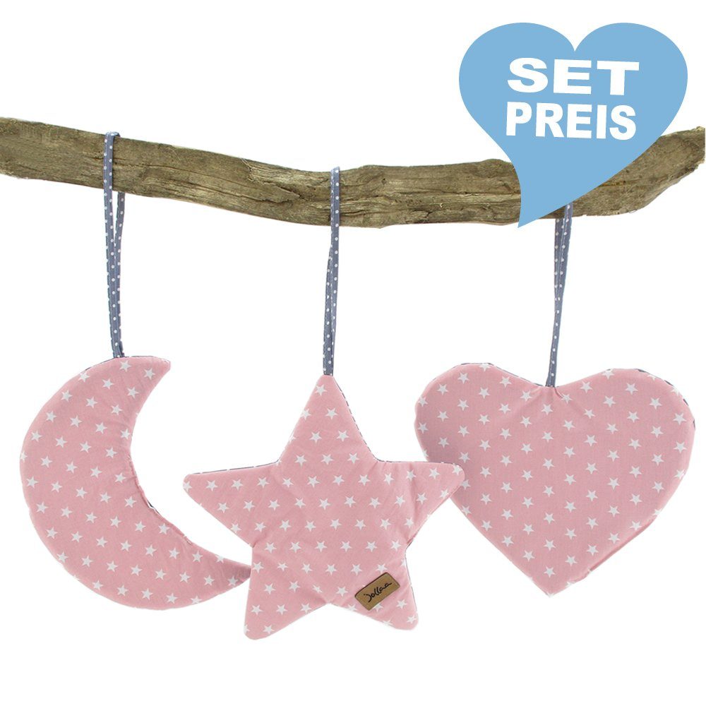 JOLLAA Dekohänger Herz Stern Mond (Set, 3 St., 1x Stern, 1x Mond, 1x Herz)