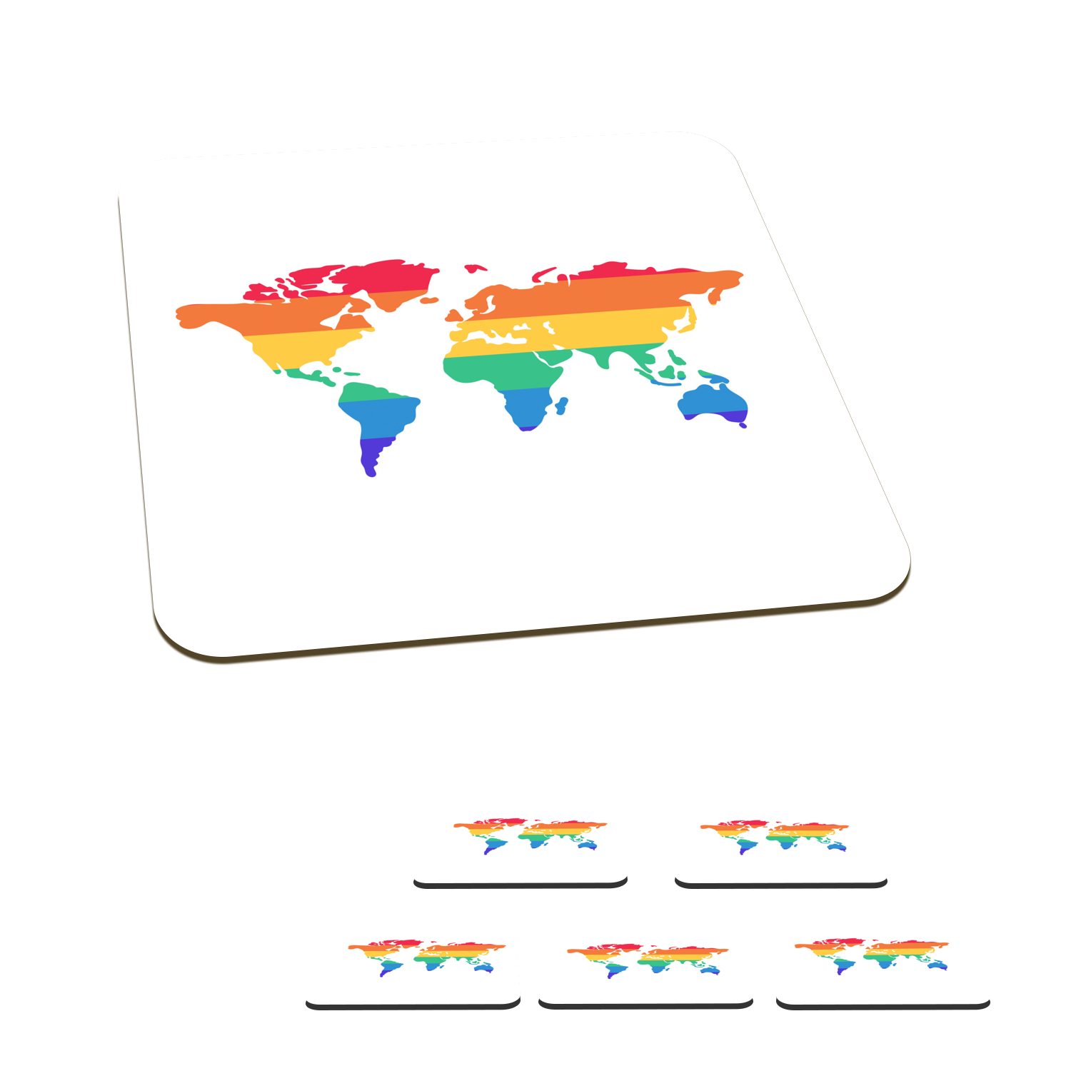 MuchoWow Glasuntersetzer Karte - für 6-tlg., Tischuntersetzer, Zubehör Gläser, Glasuntersetzer, Tasse Regenbogen, - Welt Untersetzer, Korkuntersetzer