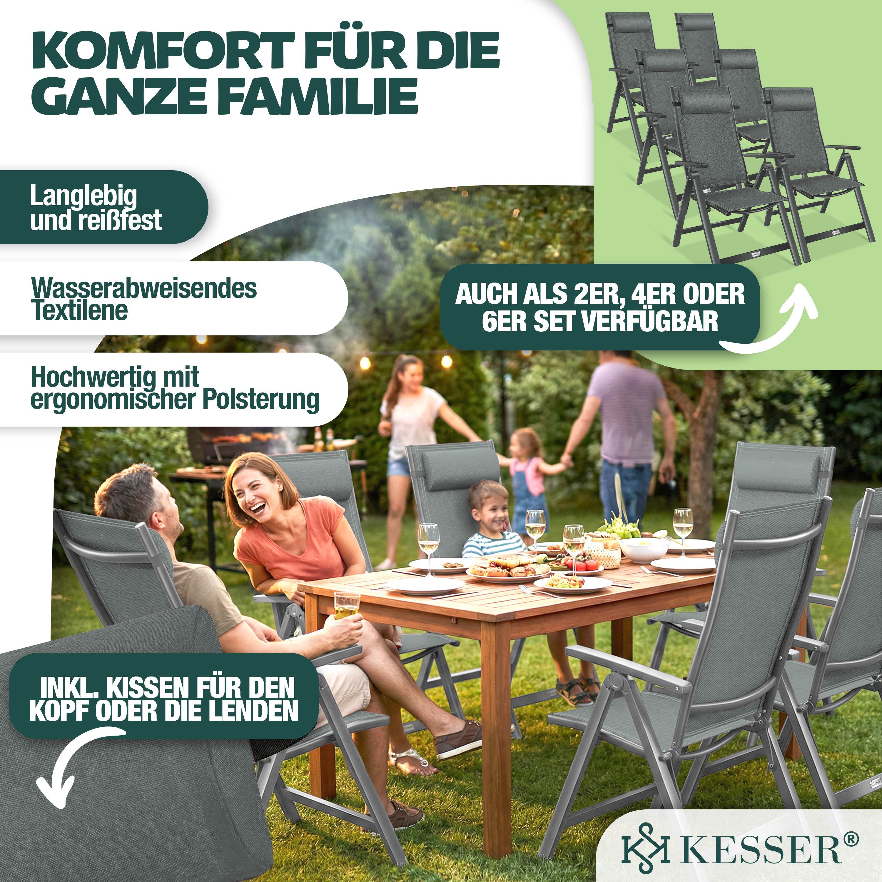 KESSER Gartenstuhl (4 St), Hochlehner mit Armlehnen Aluminium Klappstuhl